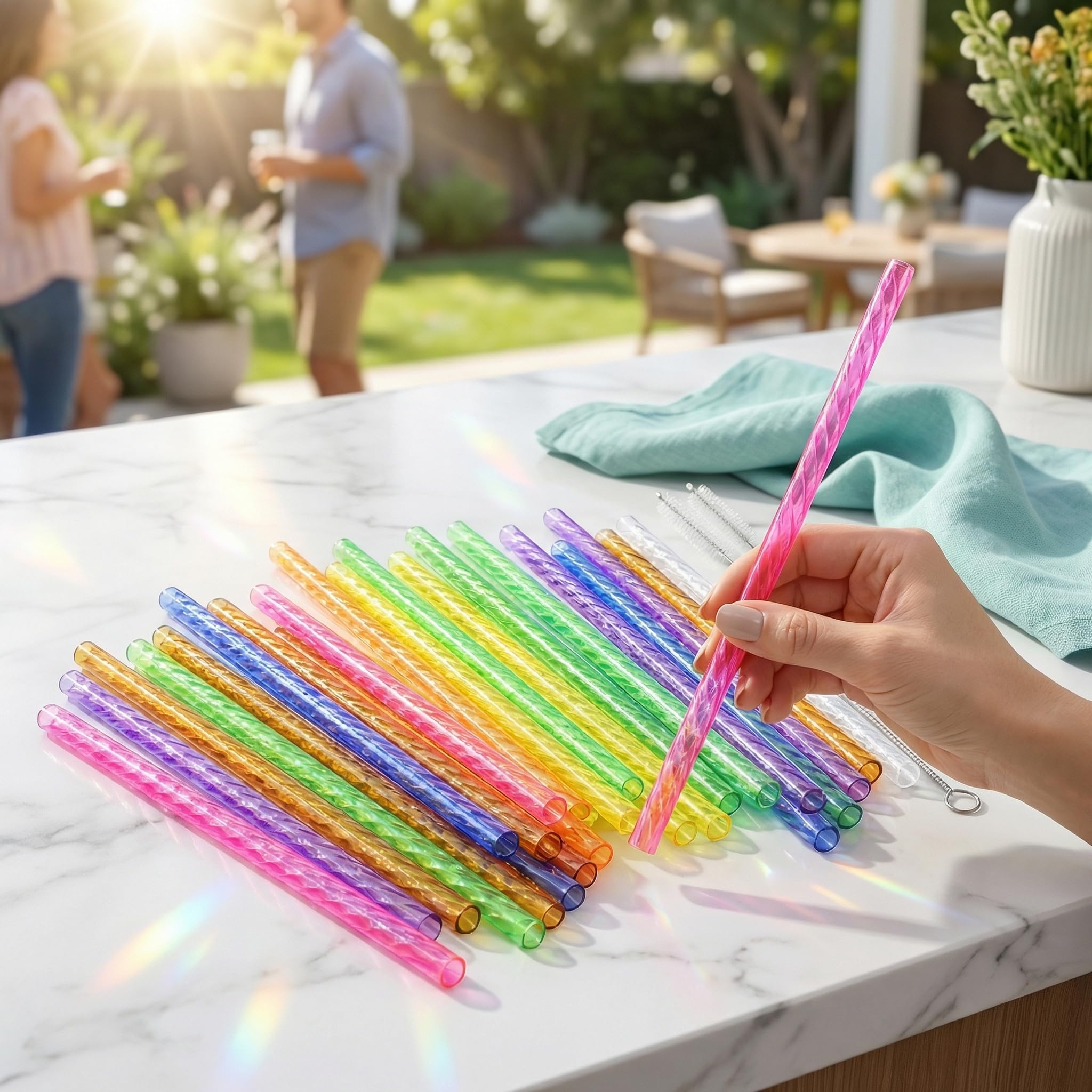 50 wiederverwendbare Hartplastik-Trinkhalme mit Spiraltextur, inklusive Glasbecher und Reiniger, 9-12 Zoll ästhetische Trinkhalme für Tumbler Cocktails Shakes robust BPA-frei,50 Straws and 1 Water Cup