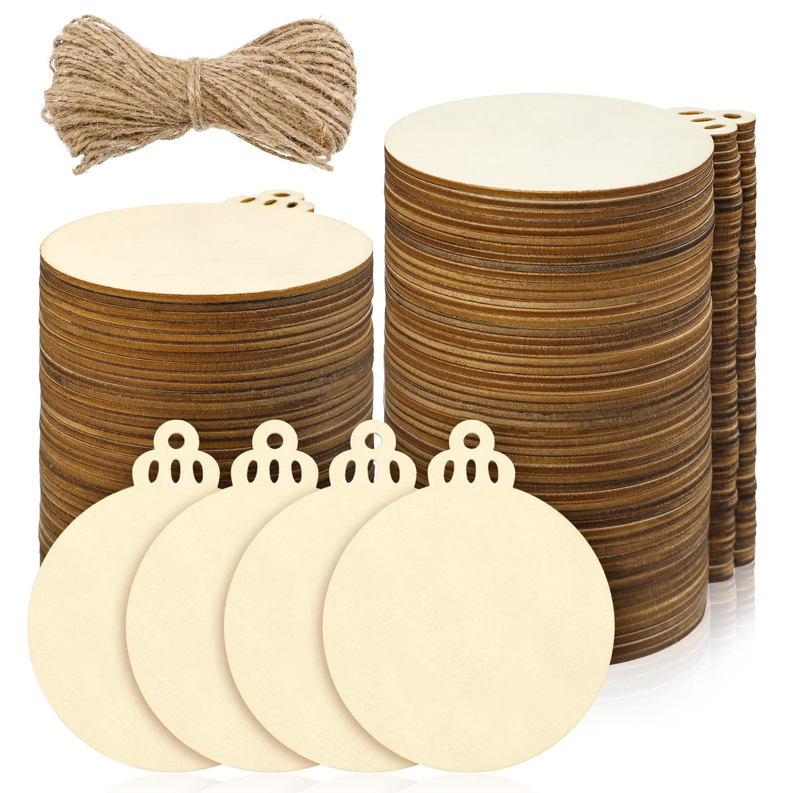 200 Pcs Bulk Christmas Wooden Ornaments for Crafts DIY 3.5'' Unfinished Wood Slices Blank Wood Circles Round Wooden Discs for Xmas Tree Decorations