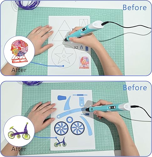 Miniatura 4 de Plantillas para bolígrafos 3D, 20 hojas, 40 patrones, plantillas de papel de dibujo 3D, con un tablero de dibujo de PVC transparente reutilizable,