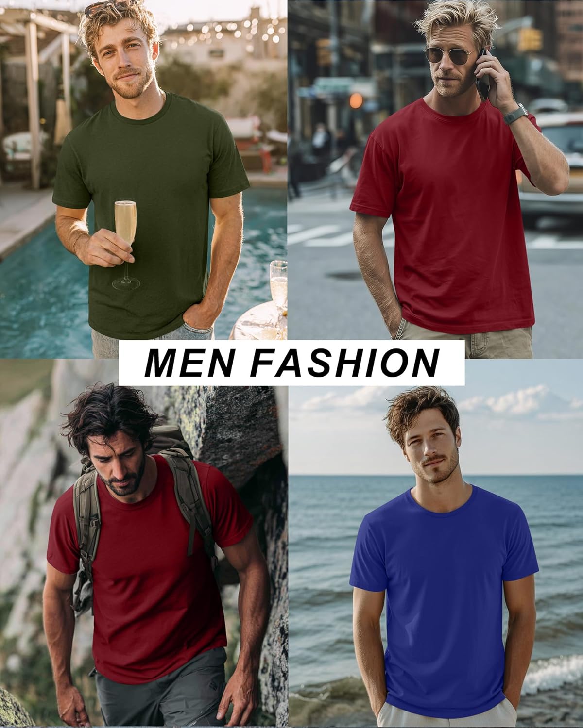Ficerd 3 Pack Mens Short Sleeve Shirts Crew Neck Cotton Casual Shirts Summer Baggy Soft Basic Tops