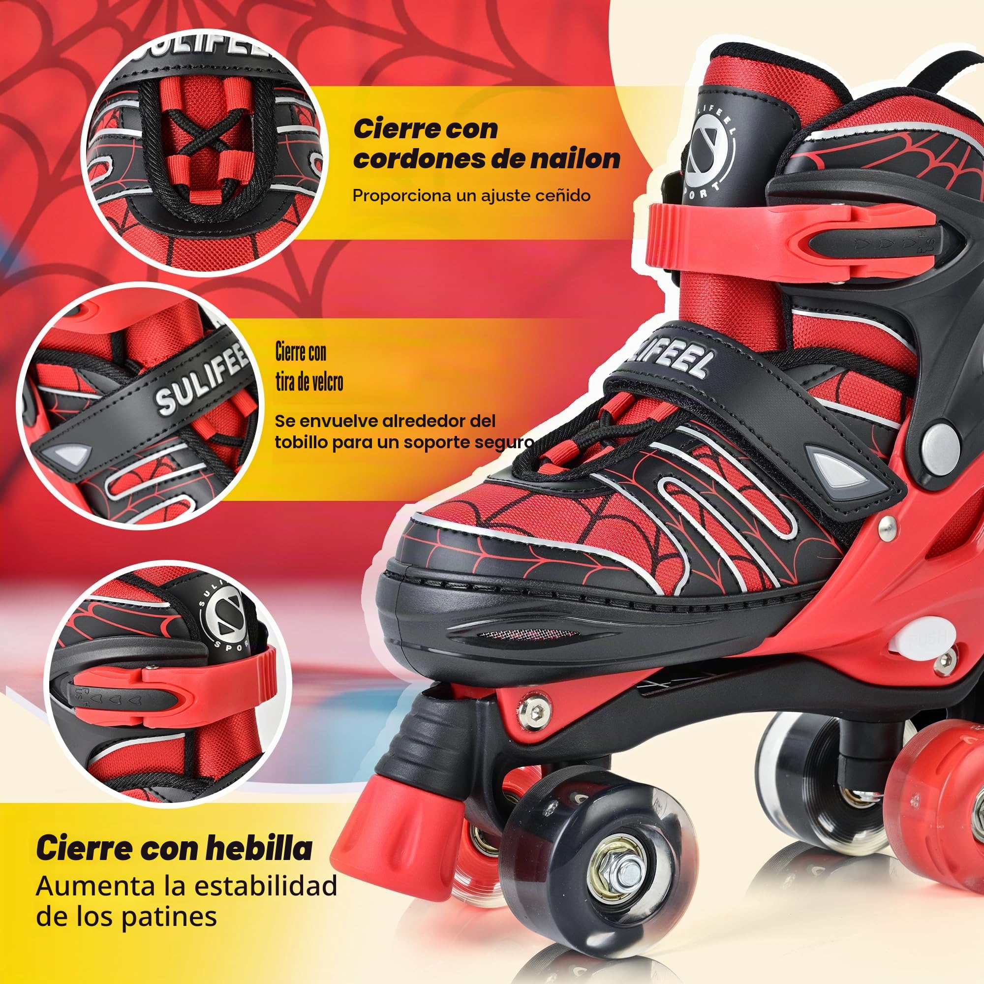 SULIFEEL Patines ajustables para niños de 3 a 5 a 8 a 6 a 12 con 4 tamaños de luz ajustable sobre ruedas, el mejor regalo para niños para principiantes, deportes de interior y exterior