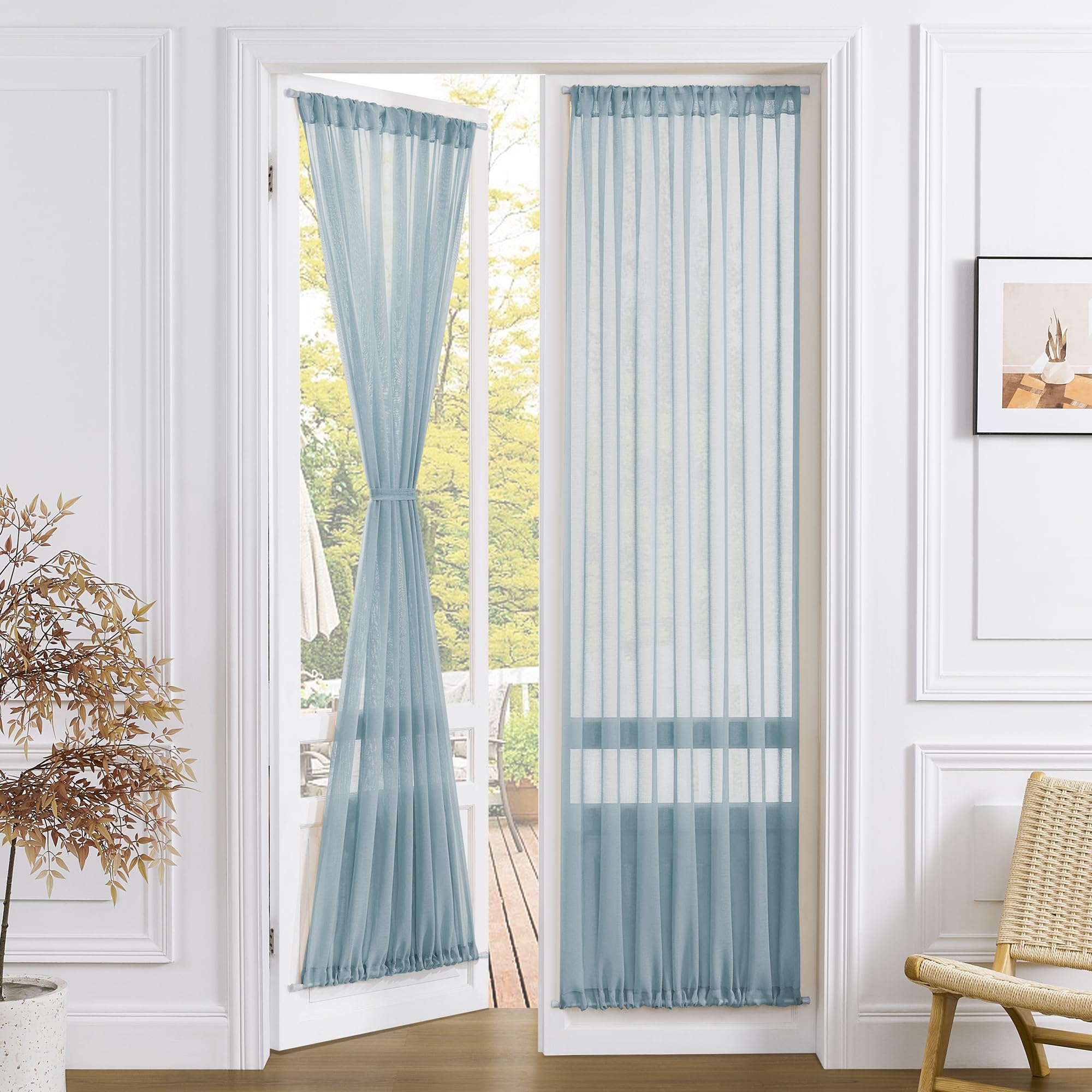 Tollpiz Sheer Door Curtains Closet Linen Textured Curtains Sheer Doorway Light Filtering Voile Rod French Door Pocket Curtain Patio Door, 25 x 72 inches Long, Dusty Blue, Set of 1 Panel โ image 1
