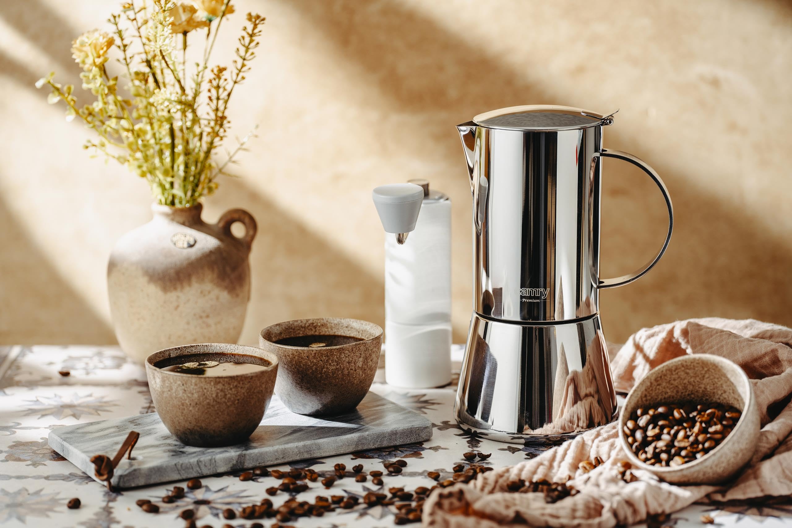 CAMRY Espressomaschine - Espressokocher Induktion, Espressokocher Edelstahl, 500ml, für Gas, Elektro, Keramik und Induktionskochfelder, Espresso Kocher mit Sicherheitsventil und Thermogriff