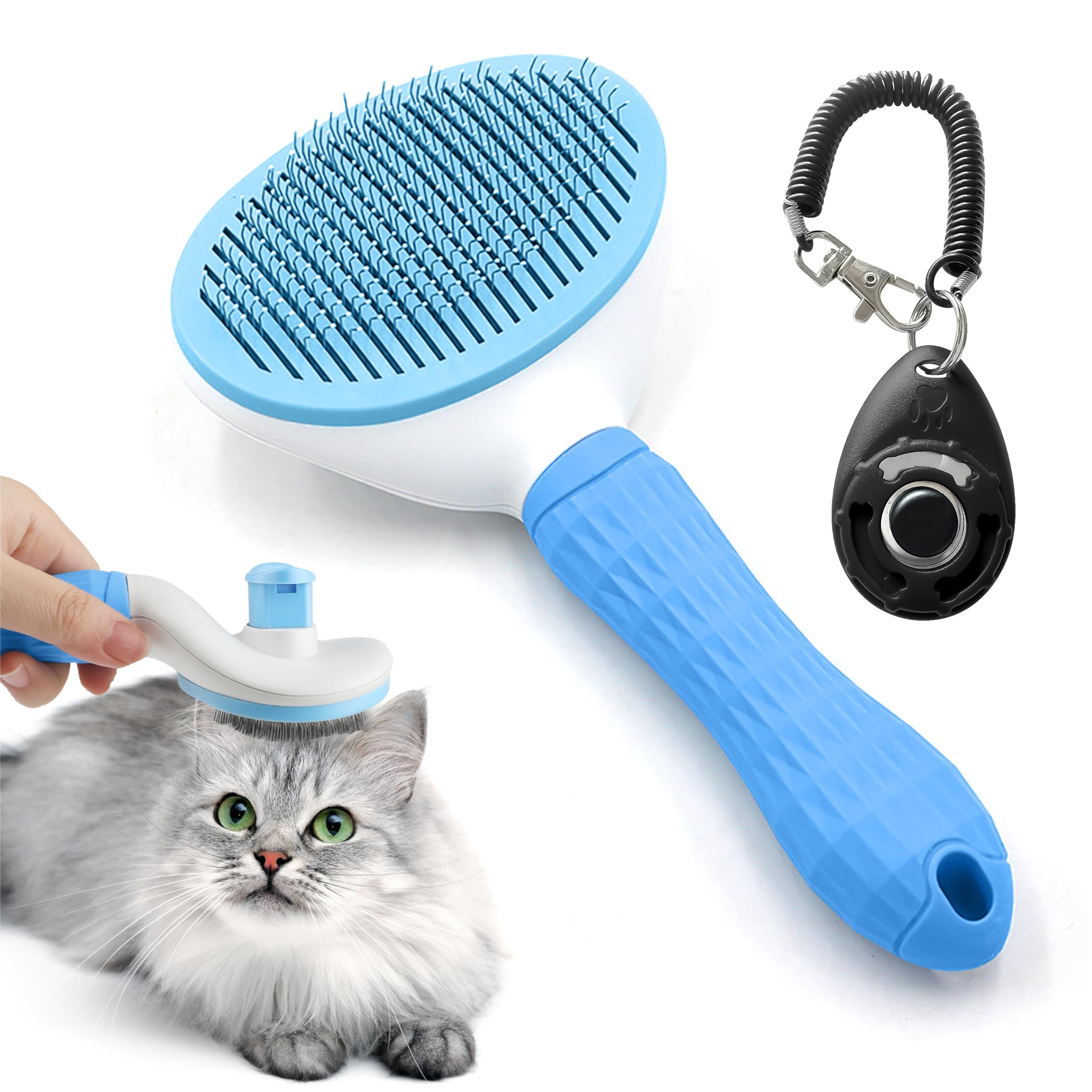 ペット用セルフクリーニングブラシ ブルー 犬 猫 Amazon.co.jp: ブルー - セルフクリーニングスリッカーブラシ 犬&猫用