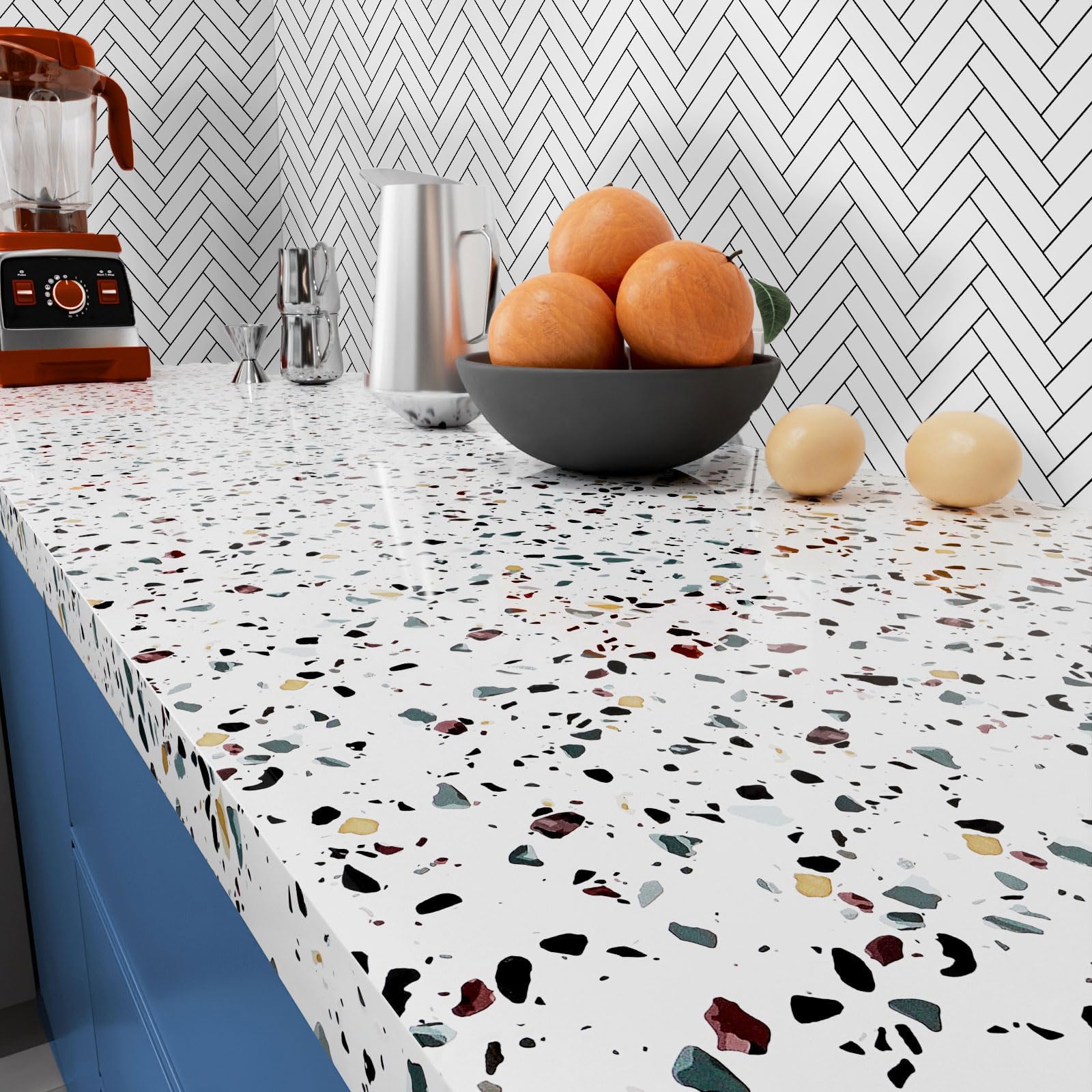 Stickyart Vinilo Adhesivo Muebles Efecto Terrazo Blanco 90cmX400cm Rollo Papel Adhesivo Para Muebles Cocina Papel Pintado Autoadhesivo Pared Lavable Vinilo Encimera Vinilos Bano Revestimiento Cajones