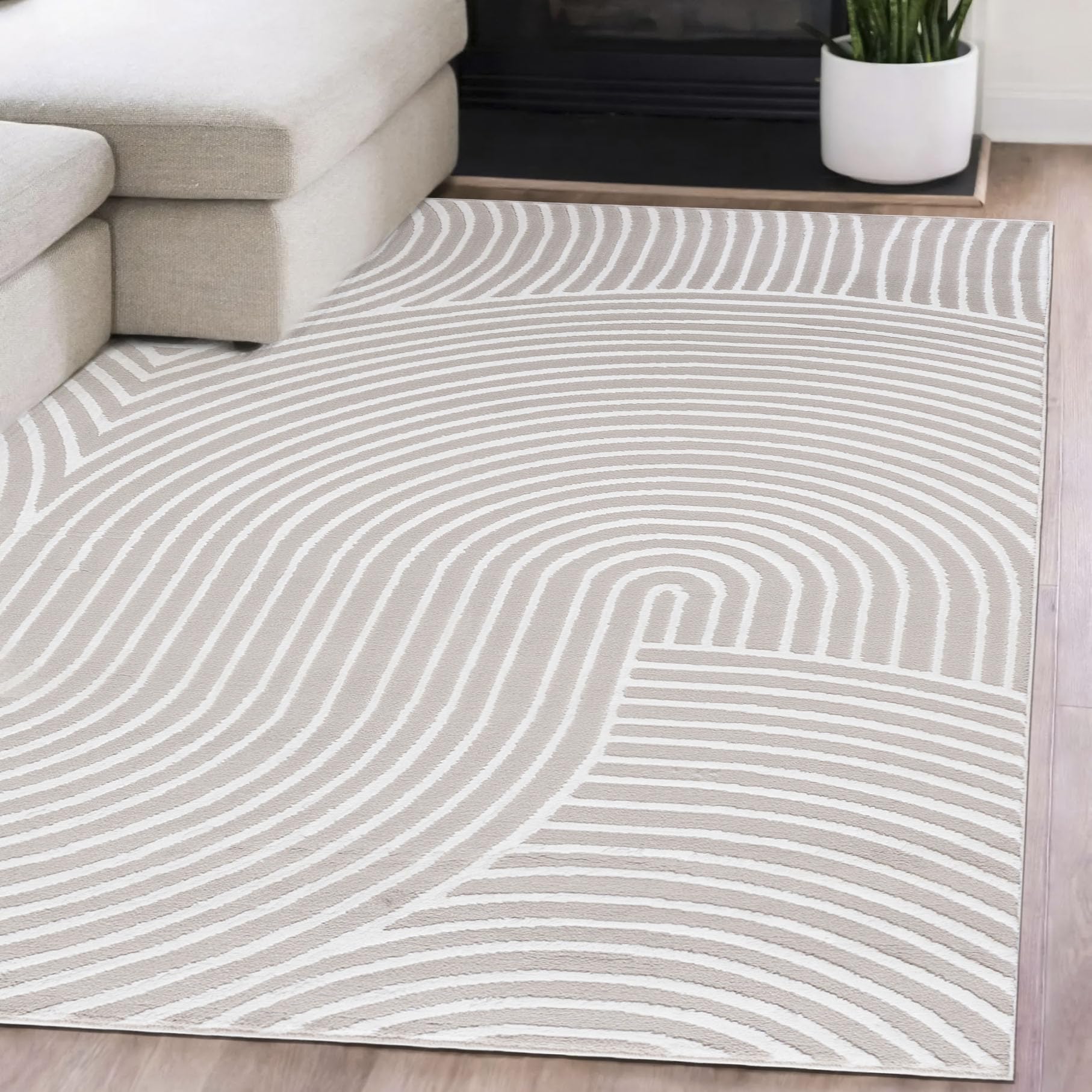Mazovia Alfombras Moderno Geométrico Alfombras - Alfombra para Salón, Dormitorio, Comedor, Despacho - Pilas Cortas Rectángulo - Certificado Oeko-Tex - Suave Alfombras - Beige Blanco - 80 x 150 cm