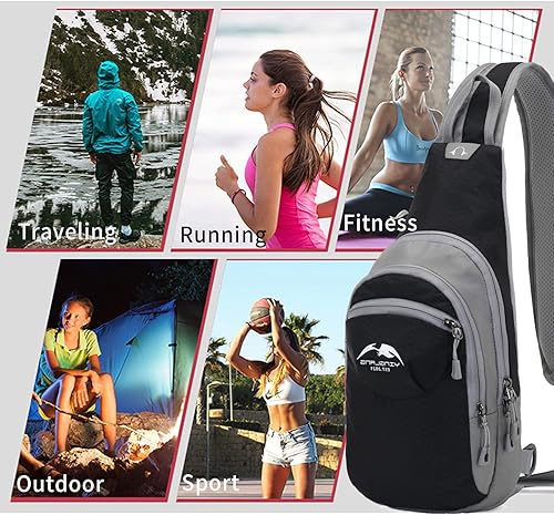 Miniatura 8 de Anfei Mochila cruzada, bolsa de viaje, senderismo, bolsa de pecho para hombre y mujer, unisex (rojo rosa), Negro -, Mochila deportiva