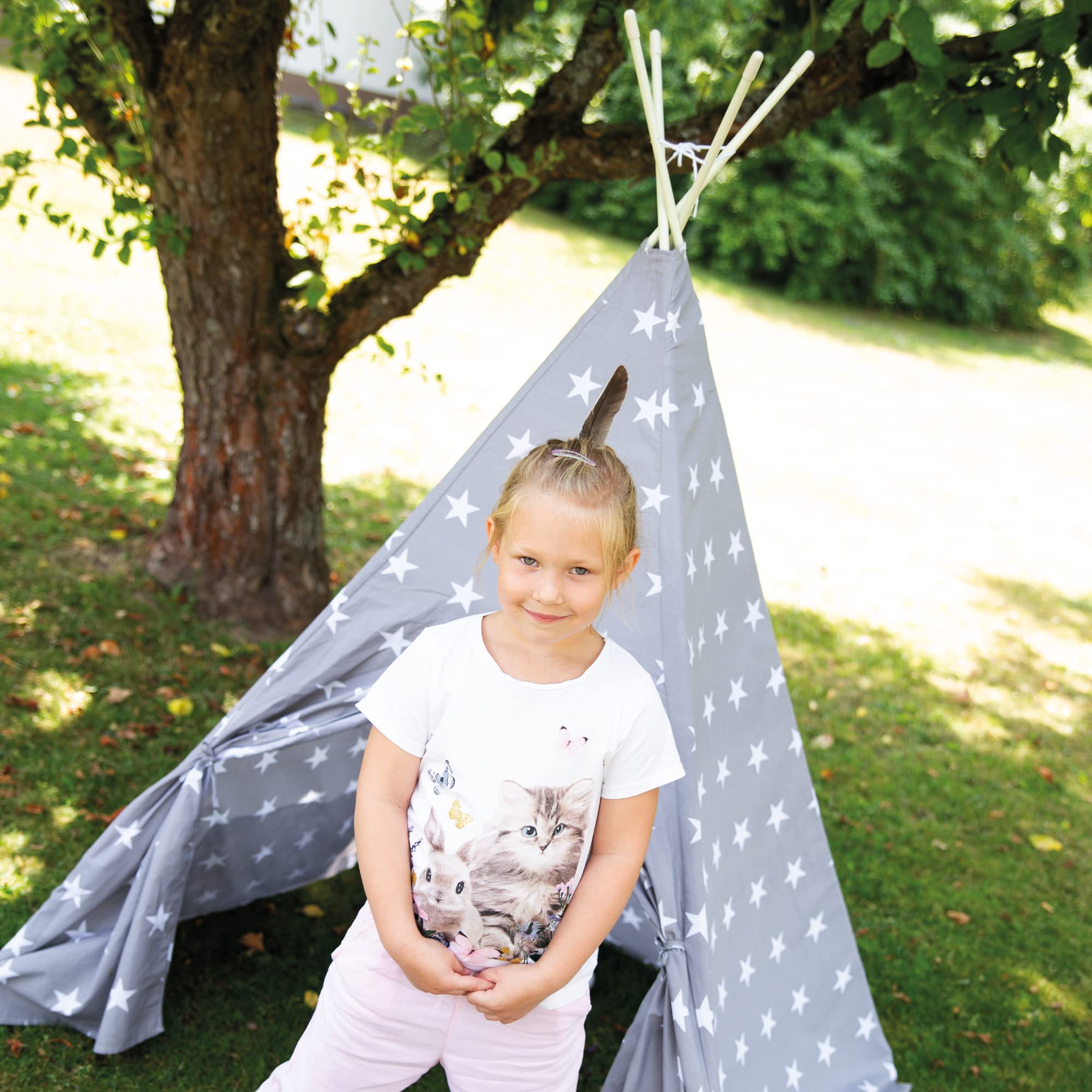 roba Spielzelt 'Little Stars' inkl. Bodenunterlage und Tragetasche - Wigwam für Kinderzimmer und Outdoor - Grau / Weiß