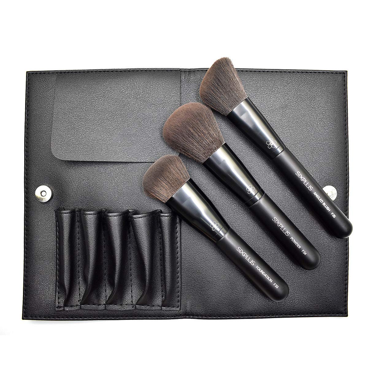 SIXPLUS 3PCS Black Makeup Brush Set For Face Brushes Foundation Blush Cheek Powder Brushs Dawn series,Portable Storage Bag,Best Gift Kit