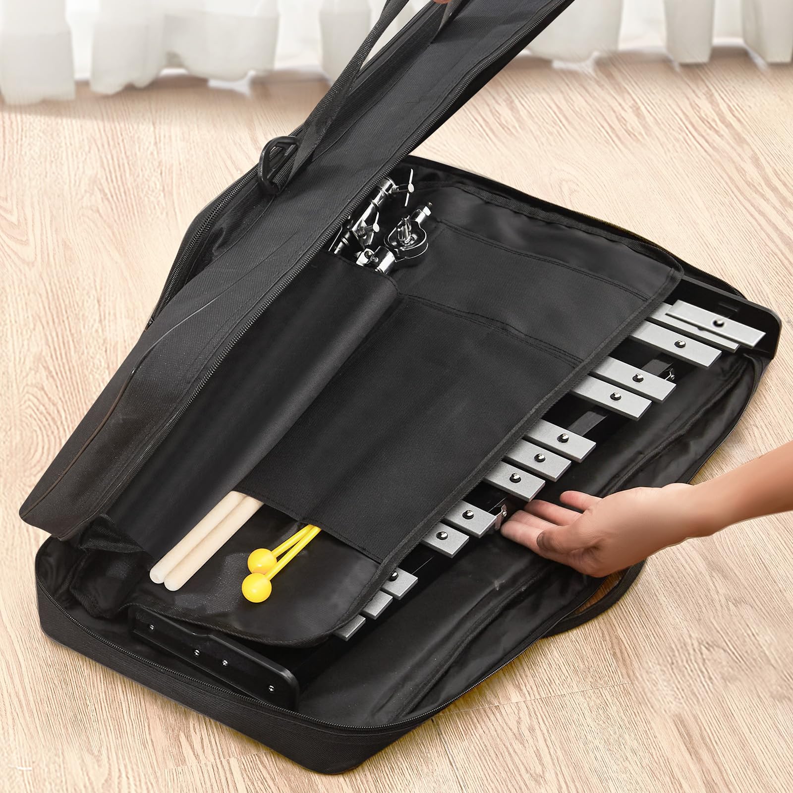 VEVOR Zestaw do ksylofonu Glockenspiel z 32 notatkami, profesjonalny instrument perkusyjny z młotkami, pałeczkami, regulowanym wspornikiem, torbą do przenoszenia, zestaw instrumentów edukacyjnych dla