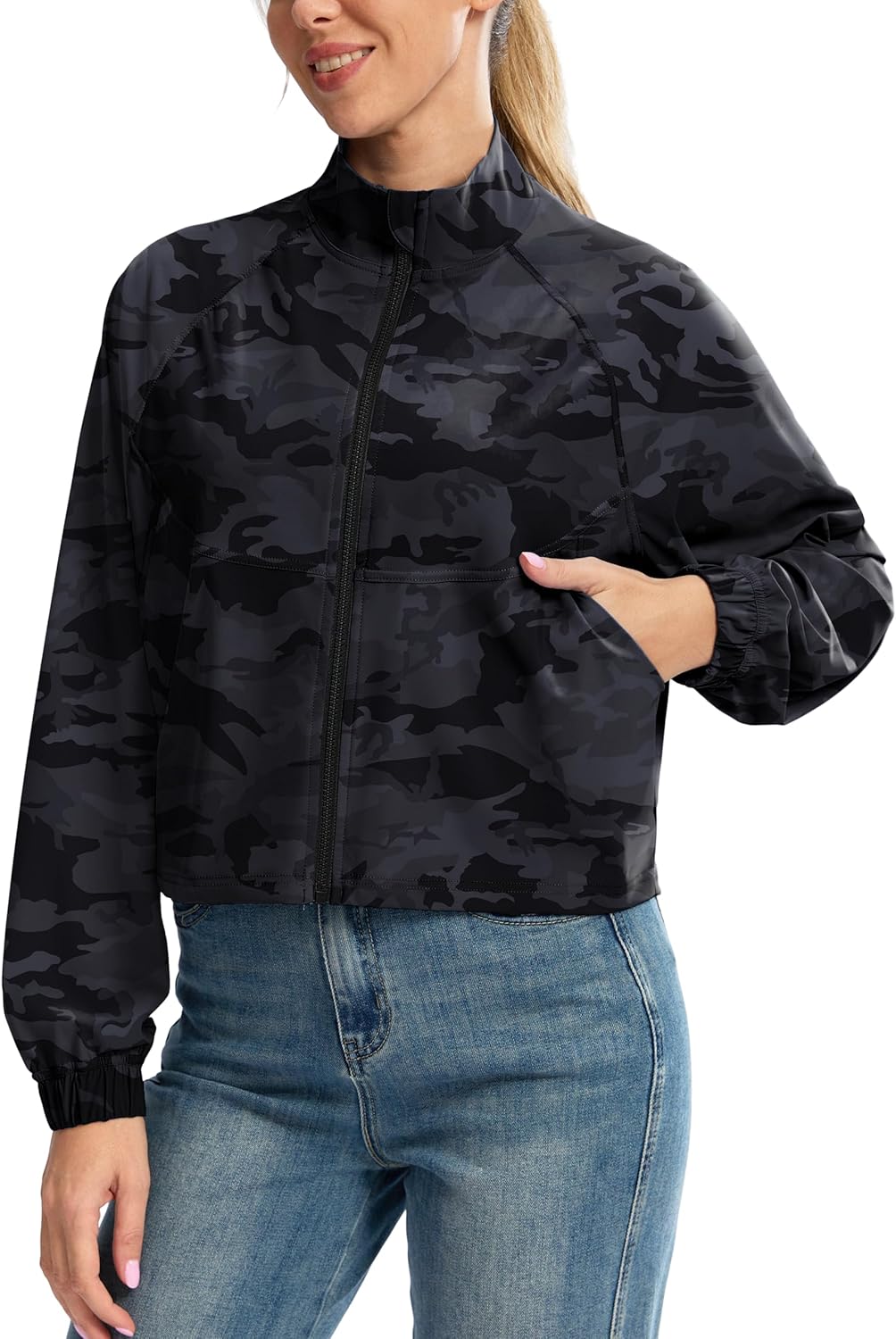 Soothfeel Women's Athletic workout Jacket Lightweight UPF 50+ Long Sleeve Sun Protection Shirts Zip Up Cropped Hiking Tops