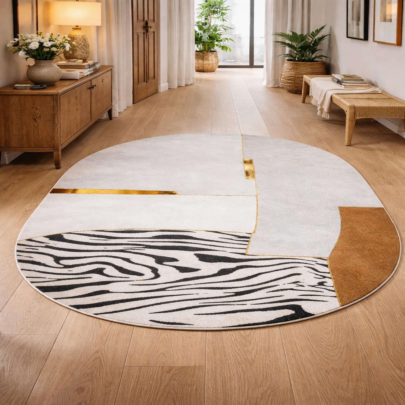Tapis ovale salon géométrique moderne 110x160 cm multicolore