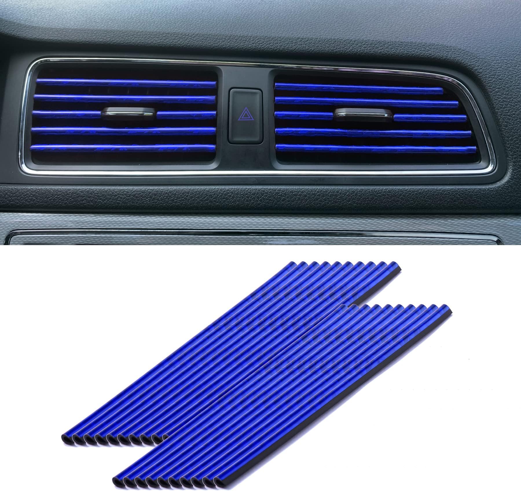 LivTee 20 Pieces Car Air Conditioner Decoration Strip for Vent Outlet, Universal Waterproof Bendable Air Vent Outlet Trim Decoration, Car Interior Accessories (Shiny Blue)