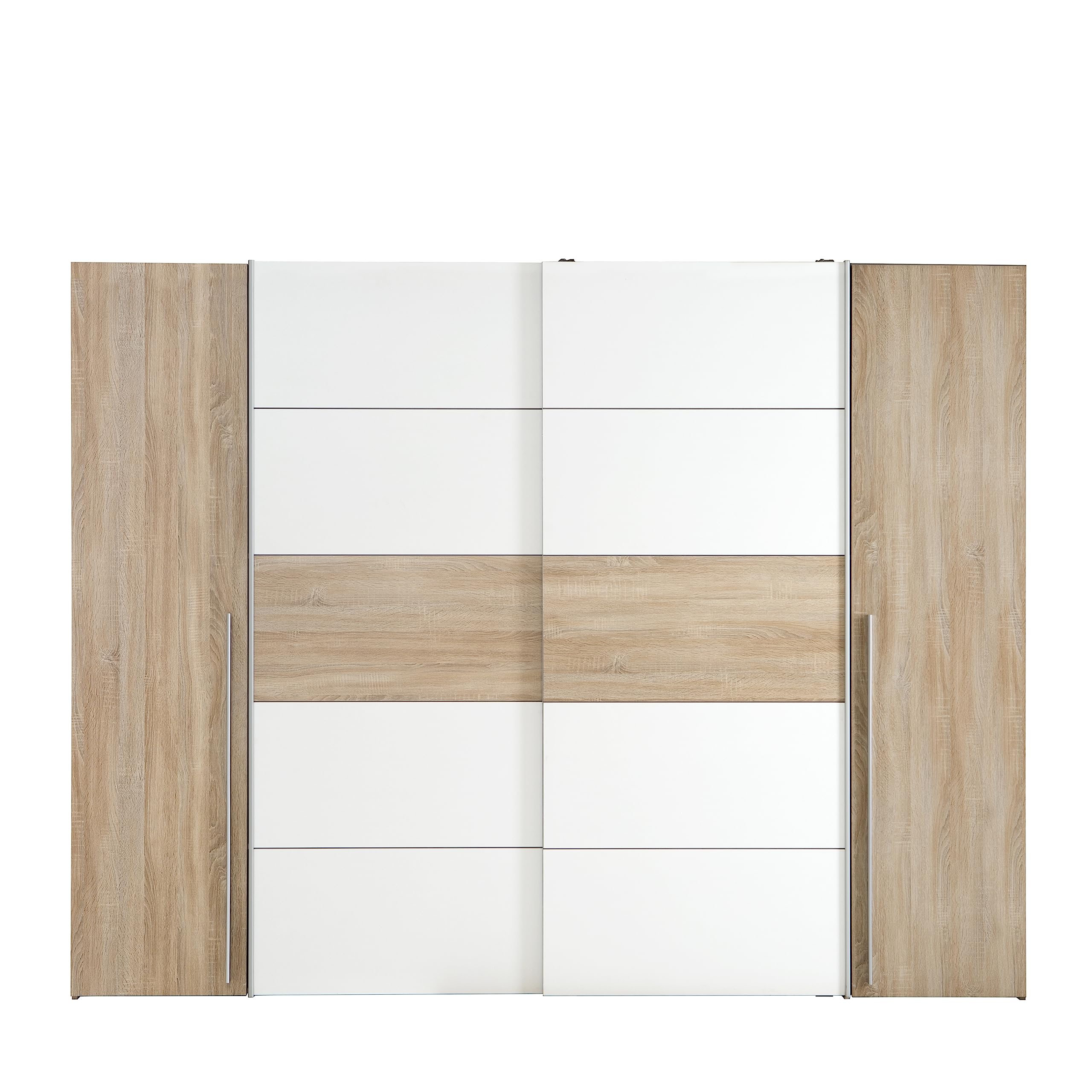 Deine Tante Emma Forte Narago 270 Armoire à Portes coulissantes avec Portes pivotantes Blanc combiné avec décor en Bois chêne Sonoma 270,3 cm de Large x 210,5 cm de Haut x 61,2 cm de Profondeur
