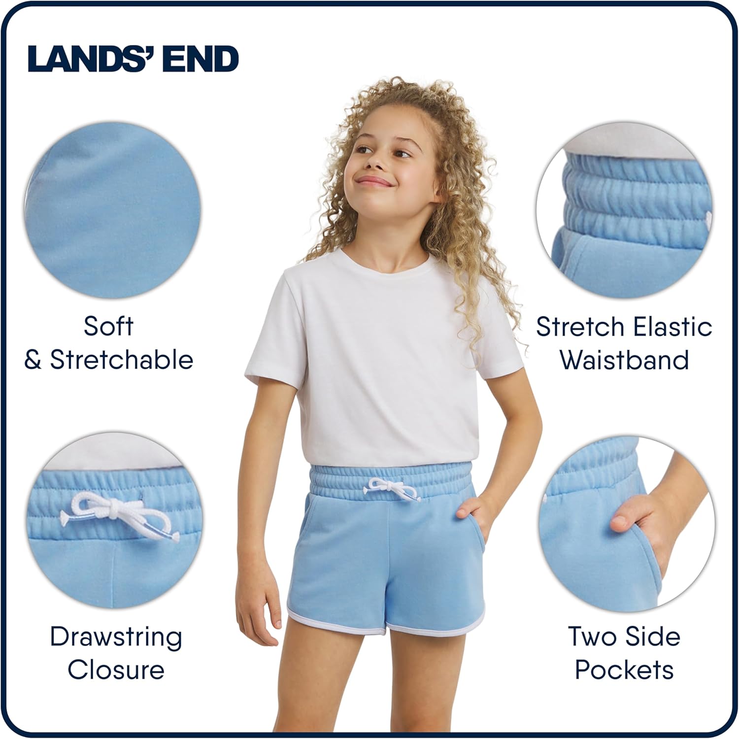Lands' End Girls' Super Soft Stretch Waist Basic Camp Shorts (S-XXL)