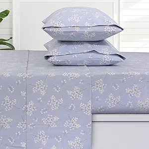 Tribeca Living King German Flannel Pillowcases, Set of 2, 200-GSM Heavyweight Cotton, Giovanna Floral