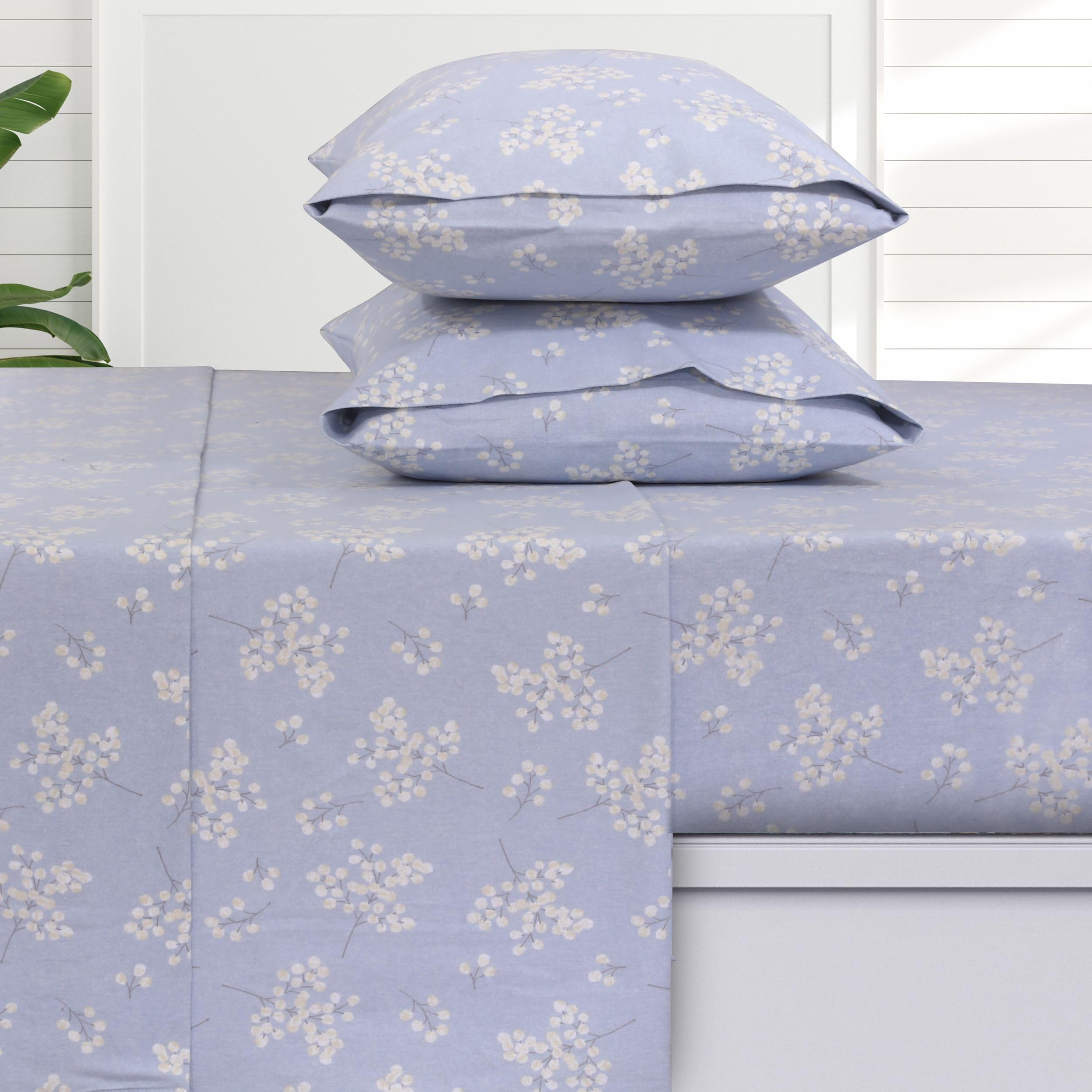 Tribeca Living 100% Cotton German Flannel Sheet Set - 200 GSM, Deep Pocket, Ultra Soft & Cozy, King, Giovanna Floral