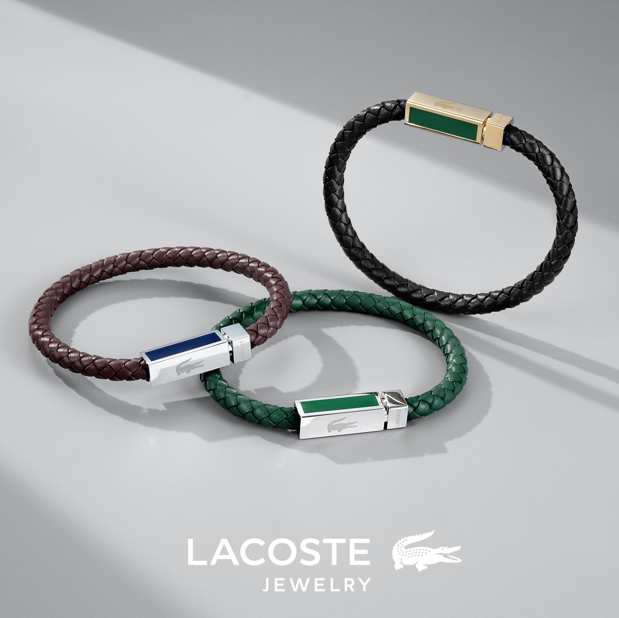 Lacoste Geflochtenes Lederarmband für Herren Kollektion ROCKEL - Erhältlich aus Grün oder Schwarz