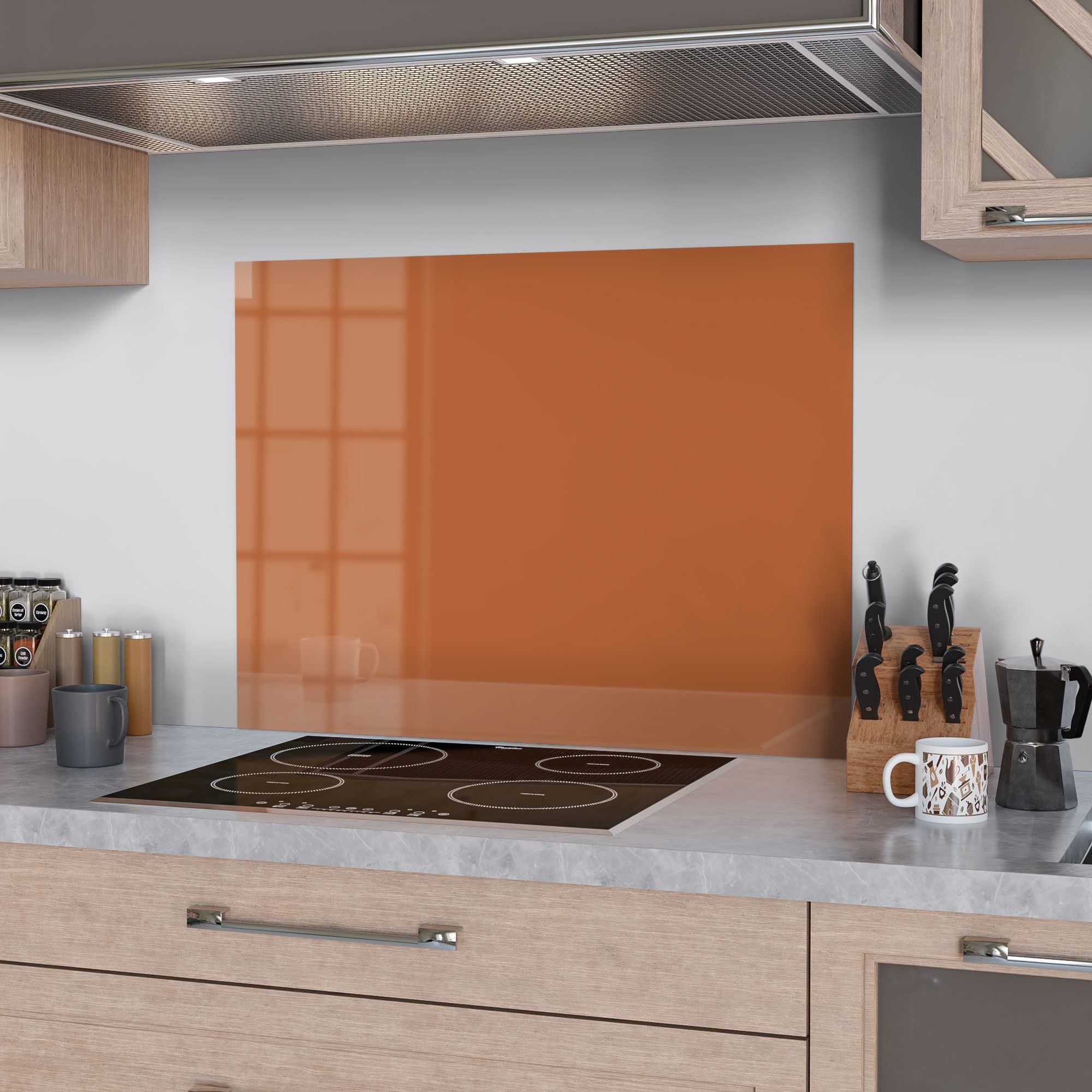 DEQORI Panneau arrière de cuisine en verre - Motif tôle dorée brossée - 125 x 50 cm - Pour salle de bain ou cuisinière - Protection anti-éclaboussures pour cuisine et salle de