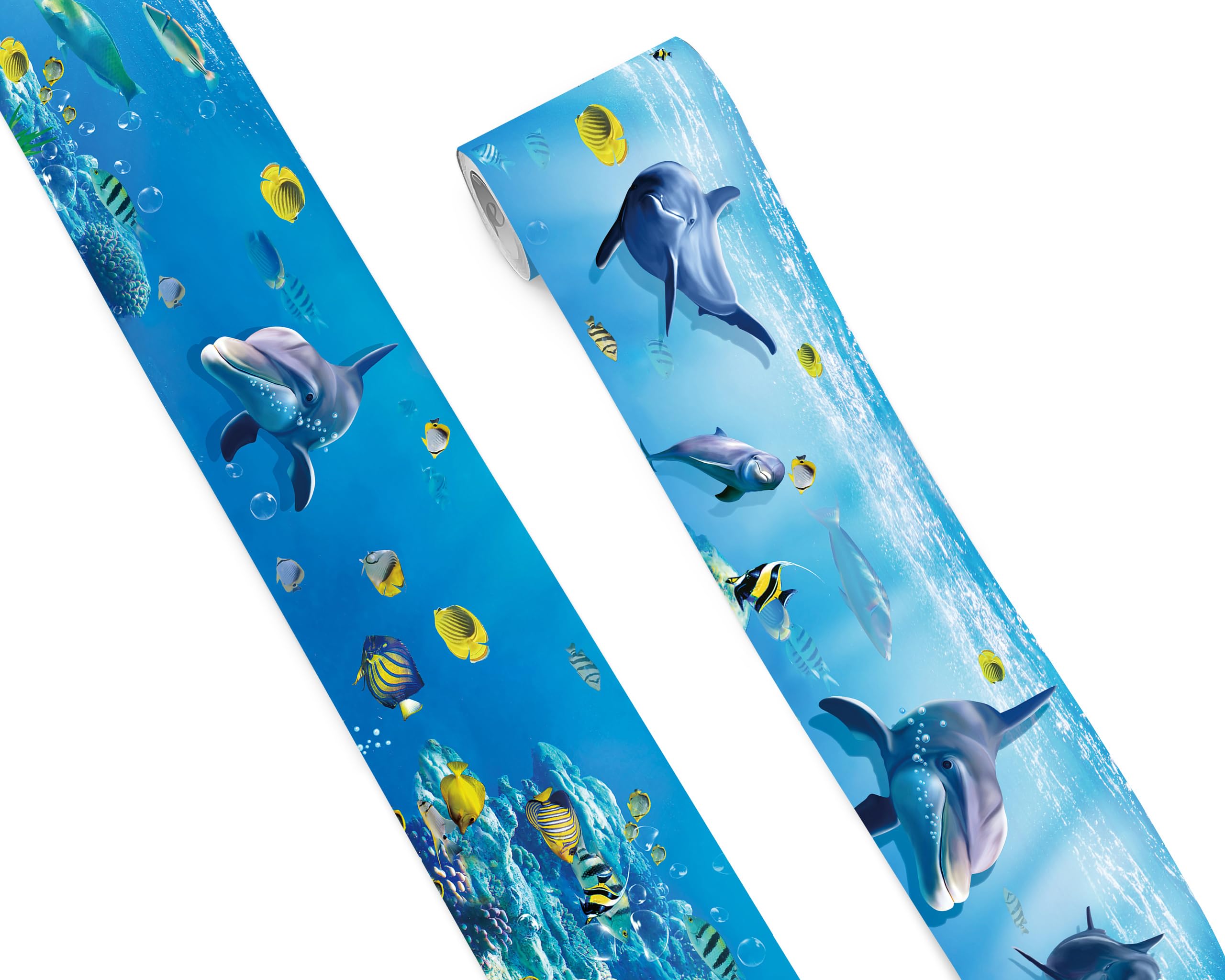 FLFK Peel and Stick Wallpaper Border Wall Decals for Kids Room - Under The Sea Fish Stickers Murals, 4" x 240" (Blue)