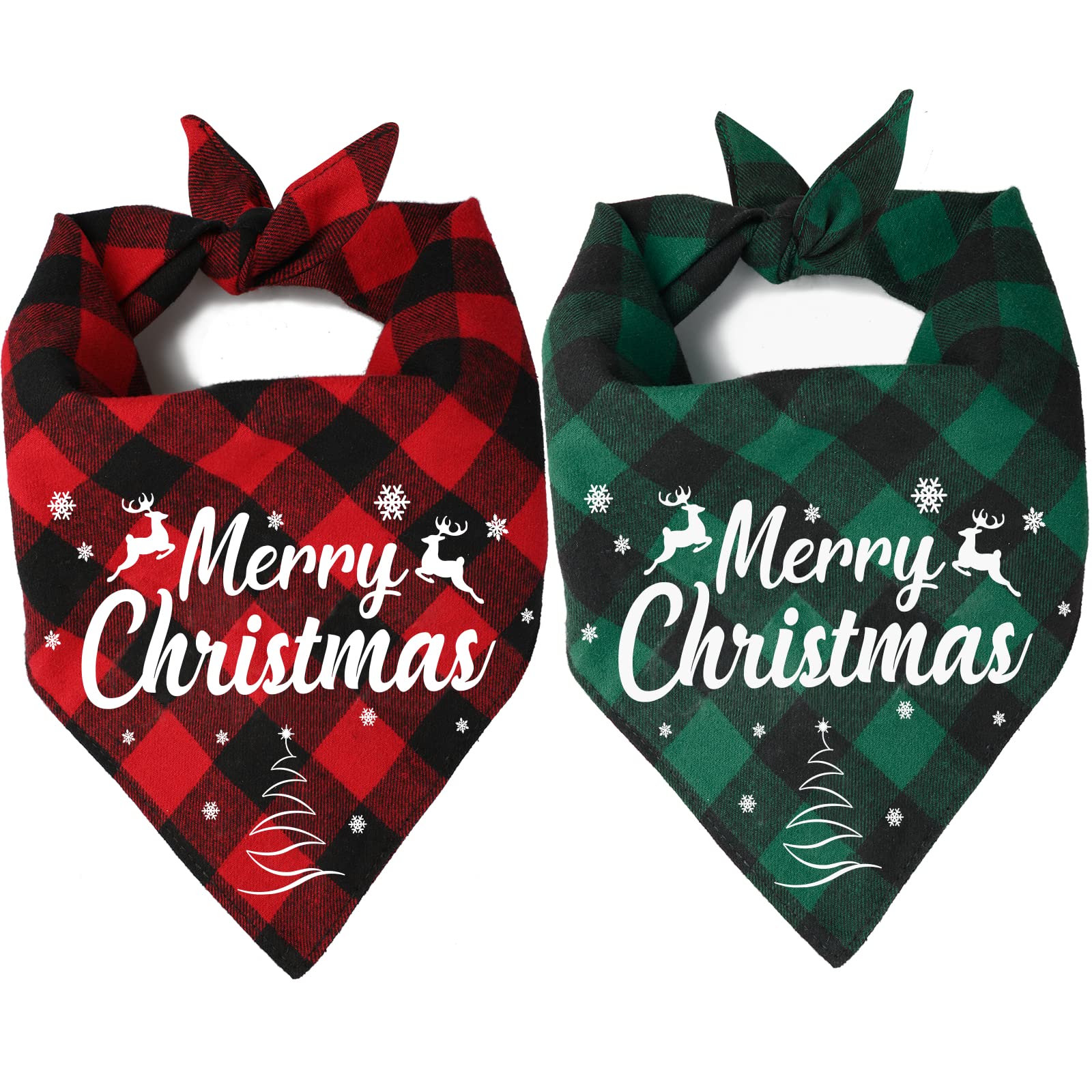 Viretec Dog Bandana Christmas 2 Pack, Classic Buffalo Plaid Triangle Fall Xmas Christmas Dog Scarf Bibs Kerchief, Pet Costume Accessories Decoration,