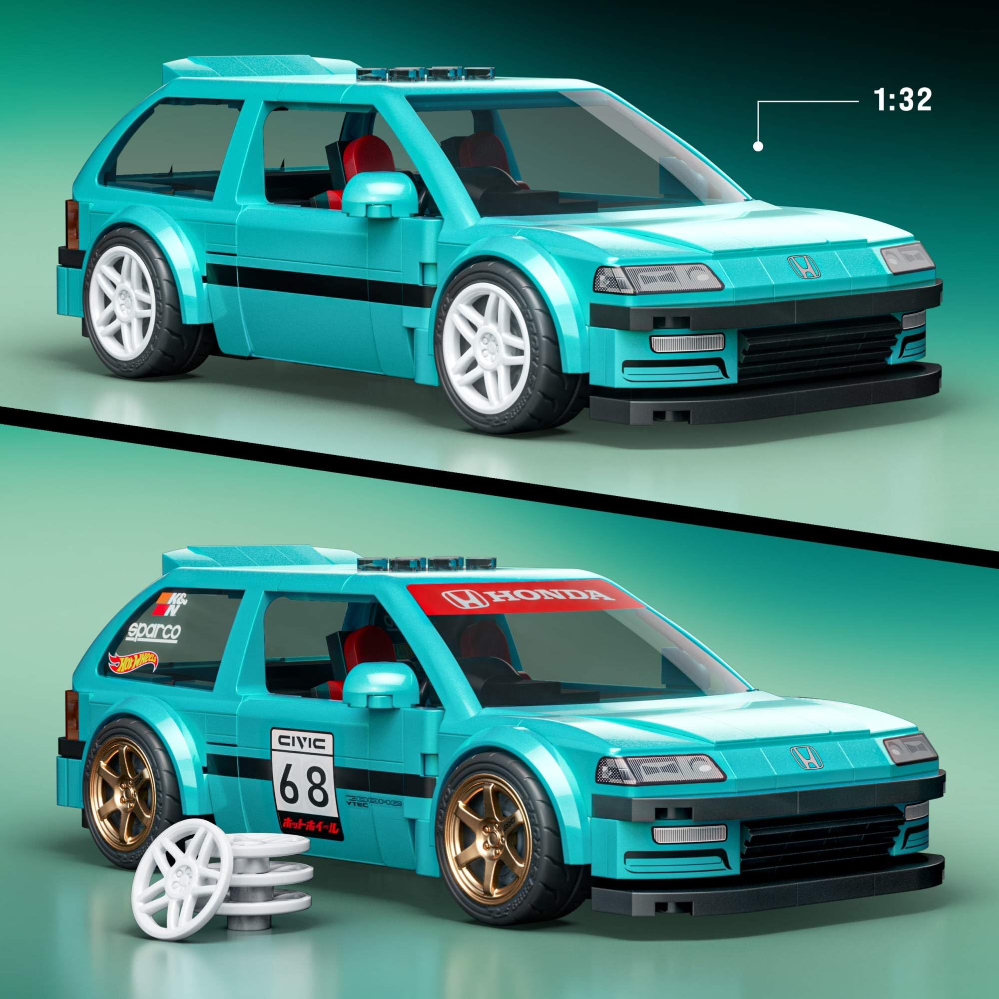 Mattel Brick Shop Klocki Hot Wheels Speed Series Custom ’90 Honda Civic EF Samochód do zbudowania, 248 elementów, zestaw konstrukcyjny dla dorosłych kolekcjonerów i dla dzieci od 10 roku życia, JHF62