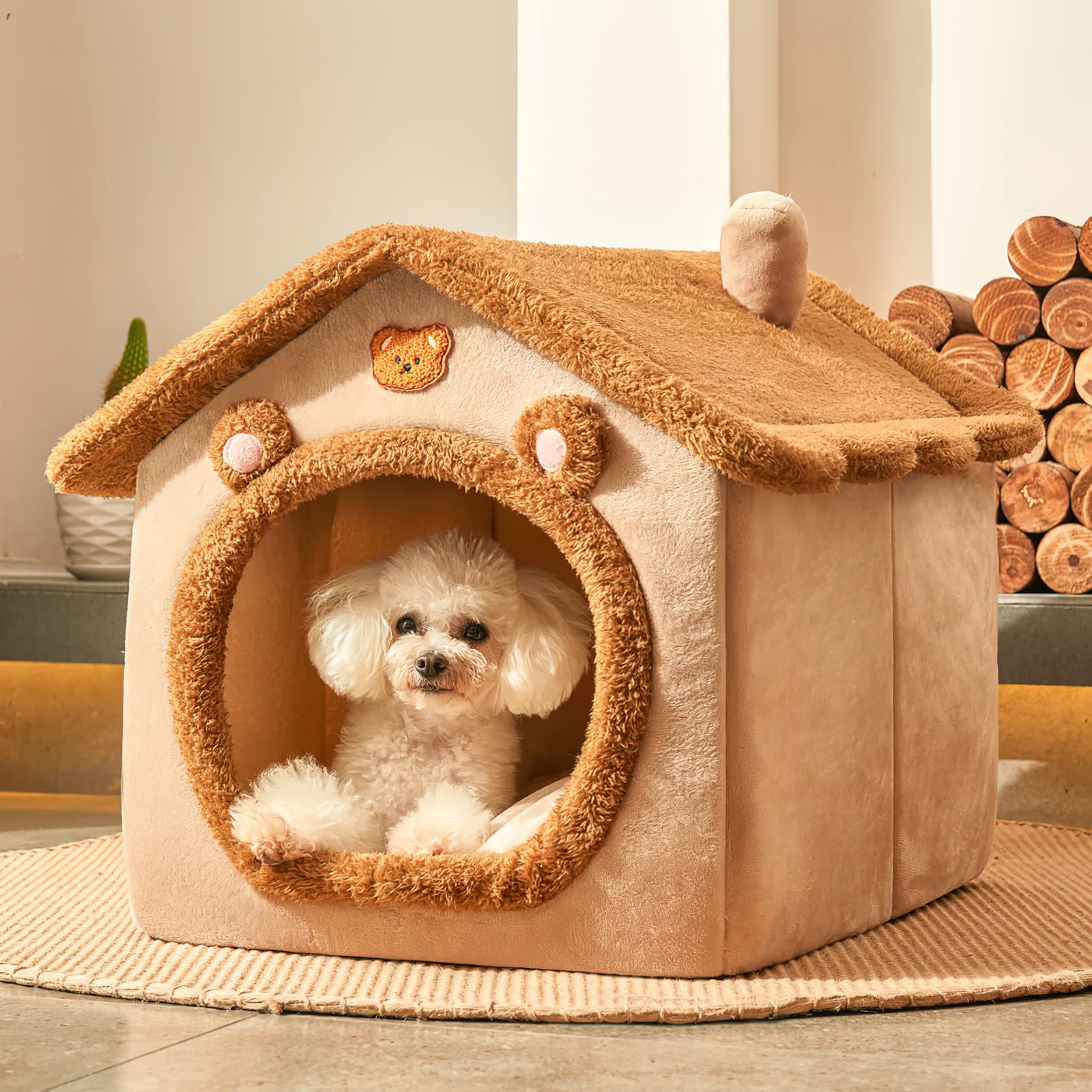 Galatée Letto Grotta Per Gatti, Letto Per Cani Lavabili, Casa Gatto Calda e Accogliente, Comoda Pieghevole Per Compagni, Con Cuscino Rimovibile (M, Marrone)