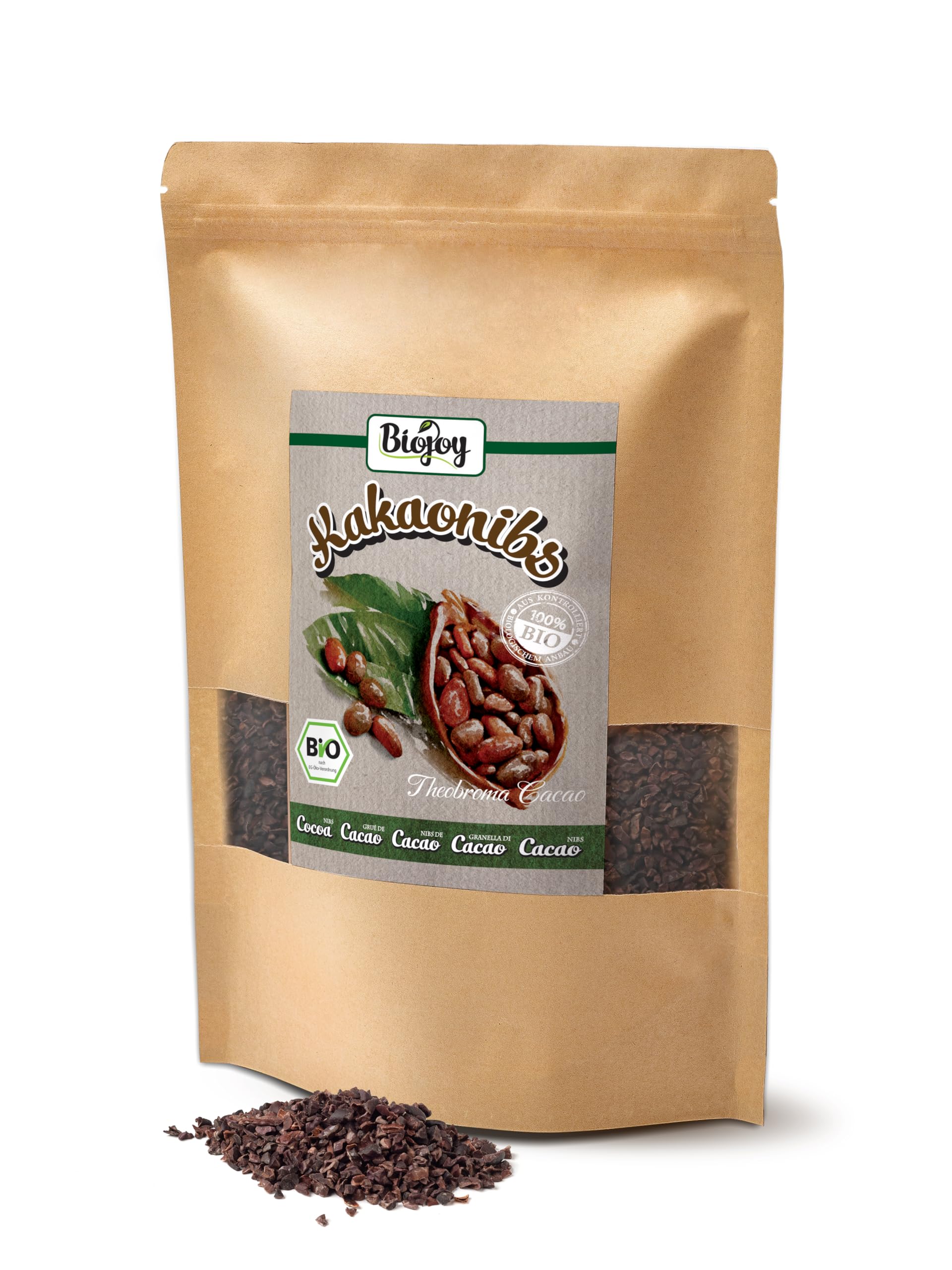 Biojoy Nibs de cacao Ecológico (1 kg), crudos y sin azúcares añadidos, Cacao nibs (Theobroma cacao)