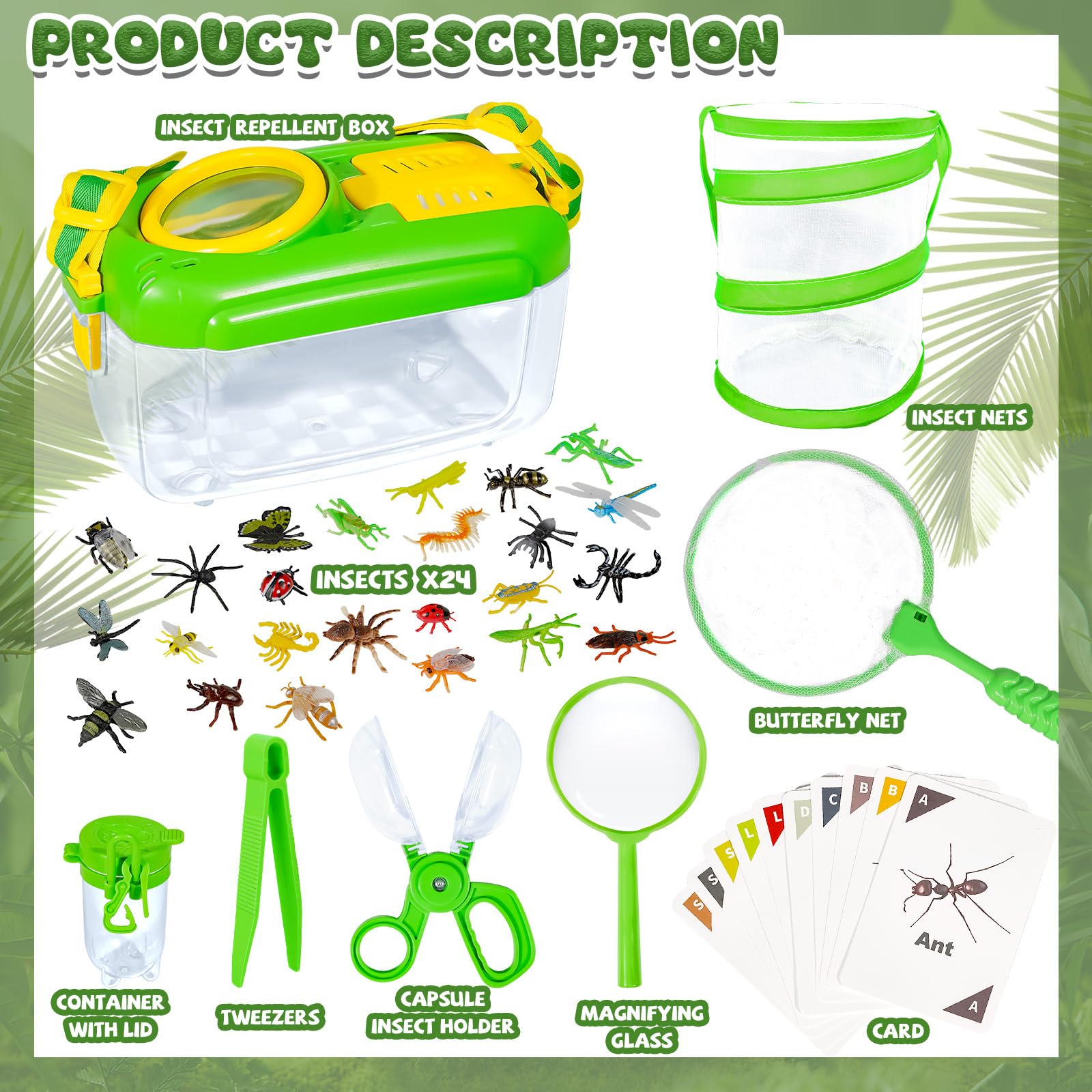 Bbiamsleep 32 Pcs Bug Catcher Kit, Insect Bug Catching Kit Insect Bug Habitat Exploration Set with Magnified Viewer Bug Catcher Butterfly Net Tweezers Bug Cage Bug Box
