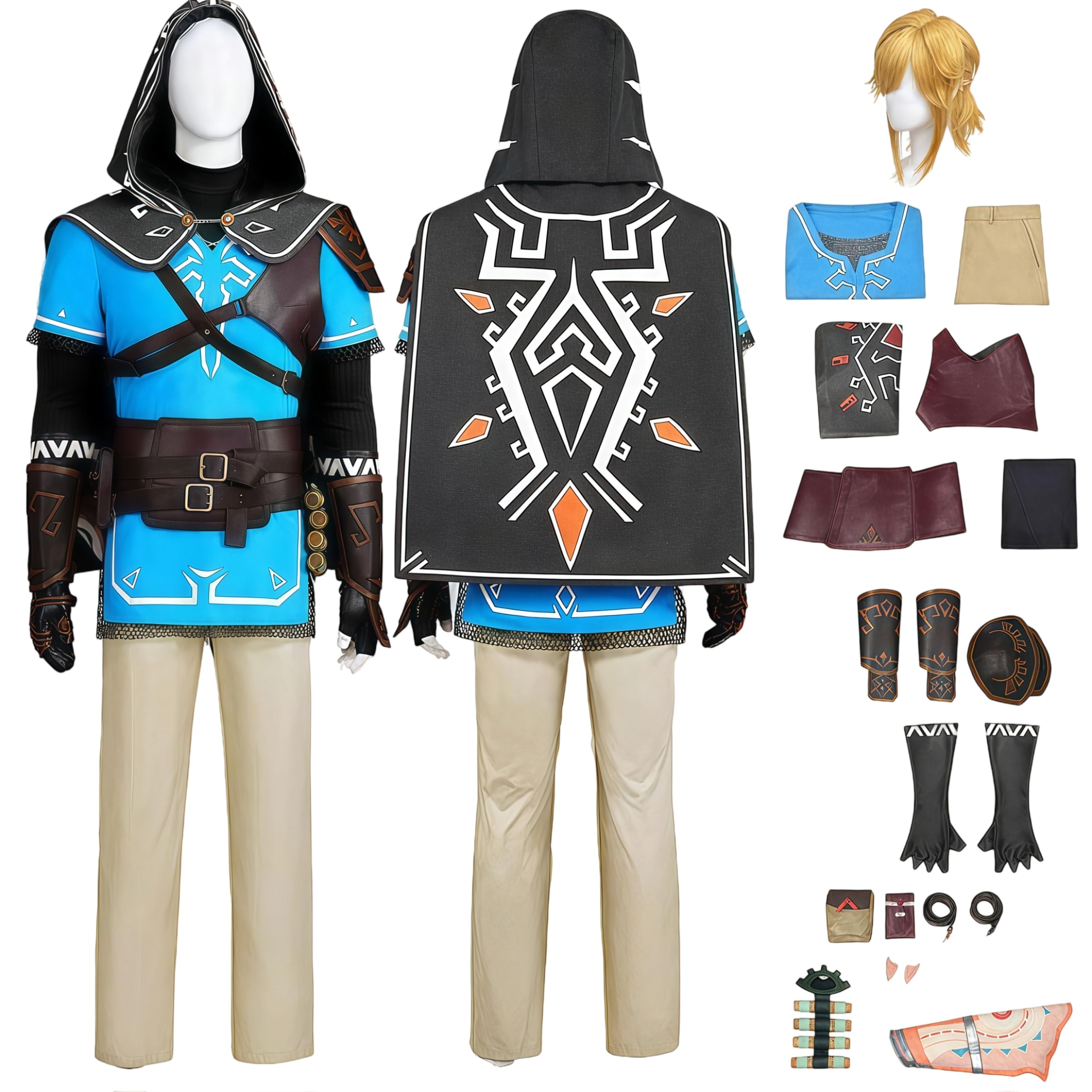 Adult Cosplay Costume for Link Costume Blue Princess Uniform Cloak Full Set Halloween Party Dress with Wig