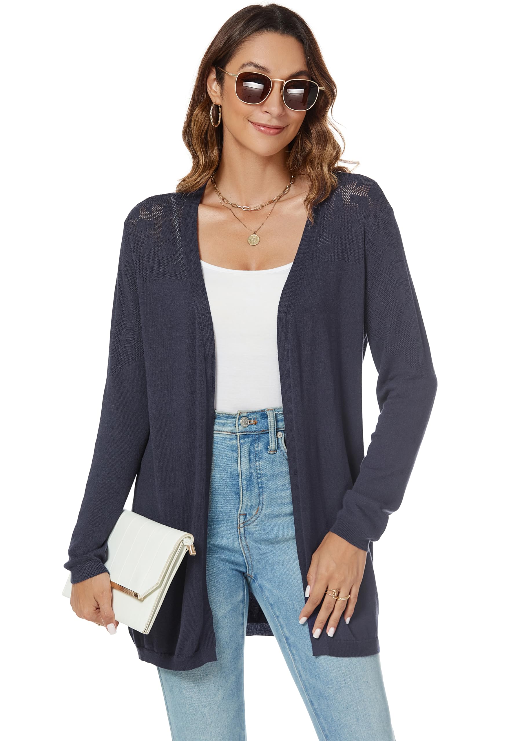 Donna Cardigan Cotone Lungo Leggero Maniche Lunghe Aperto Davanti Elegante Casual Cardigan