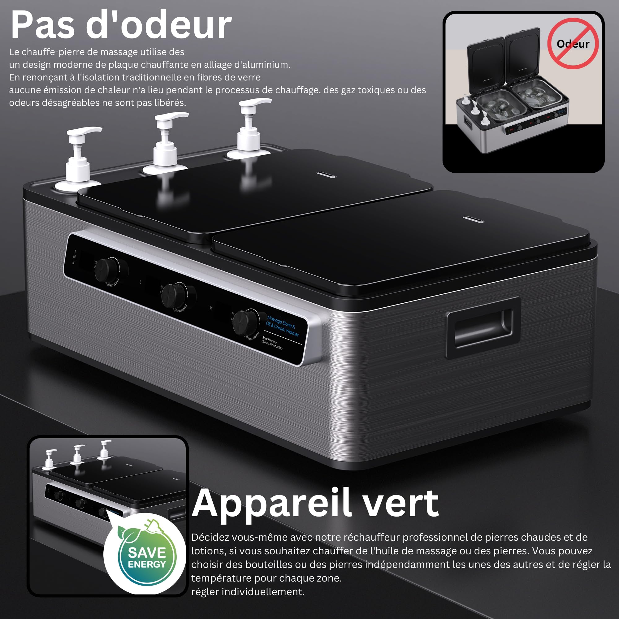 Premium Hot Stone Wärmegerät | Professionelles 2-in-1 Heizgerät für Massagesteine und Massageöl mit digitaler Temperaturanzeige, schnellem Aufheizen & 64 Hot Stones