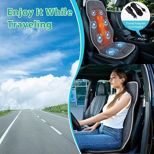 Miniatura 9 de Masajeador de Espalda con Funda de Tela de Felpa Suave, Cojín de Masaje para Asiento con 8 Motores de Vibración y 2 Niveles de Calor, Masajeador