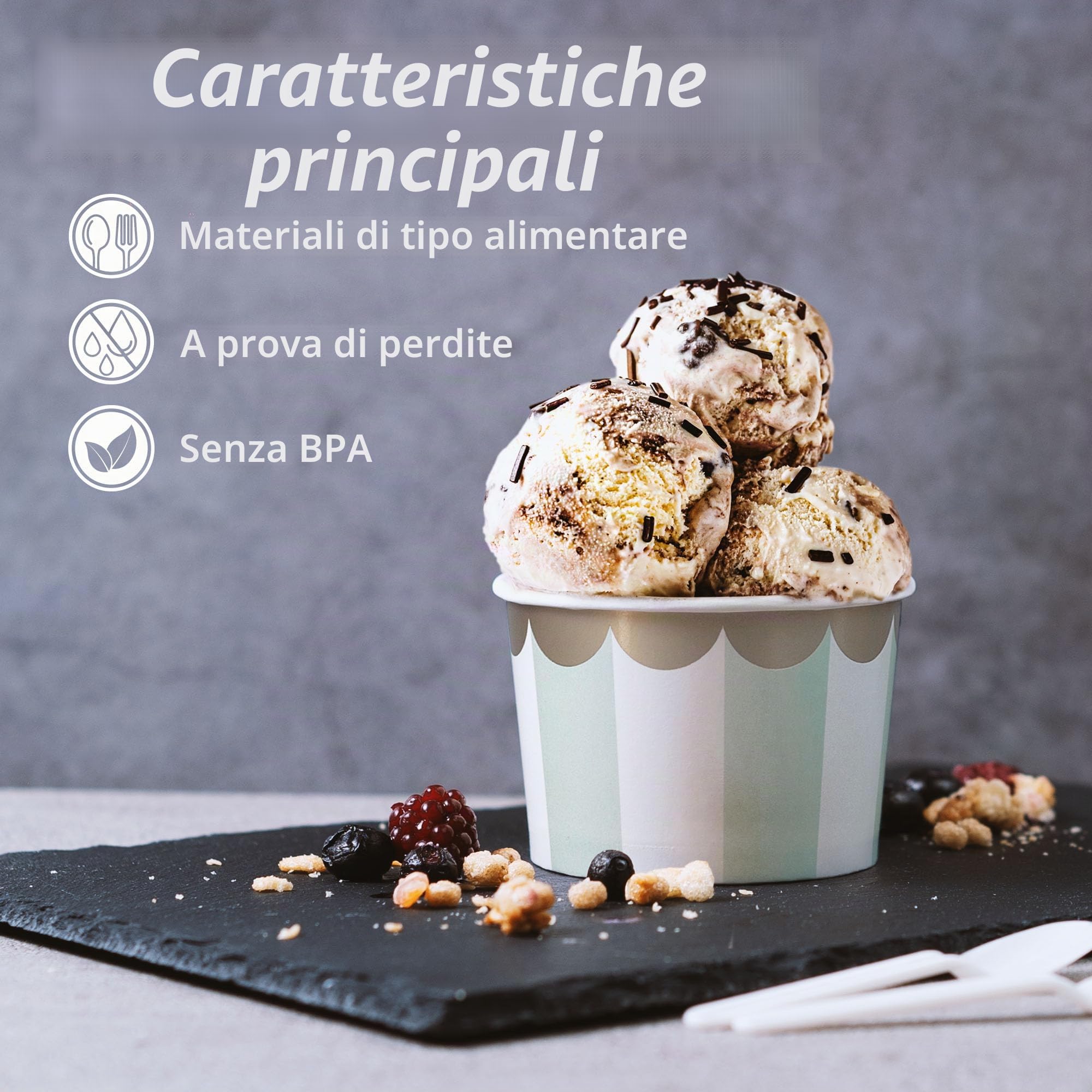 Bicchieri di carta per gelato – 50 ciotole da dessert usa e getta da 255,1 g per cibi caldi o freddi, forniture per feste da 255 ml, tazze per gelato, yogurt congelato, zuppe, 5 colori pastello a