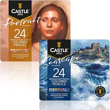 Castle Art Supplies Colored Pencils Bundle for Seascape & Portrait Artists | 48 Shades | Ideal for Sketching, Coloring, Drawing | Smooth Cores for Superior Blending & Layering Performance