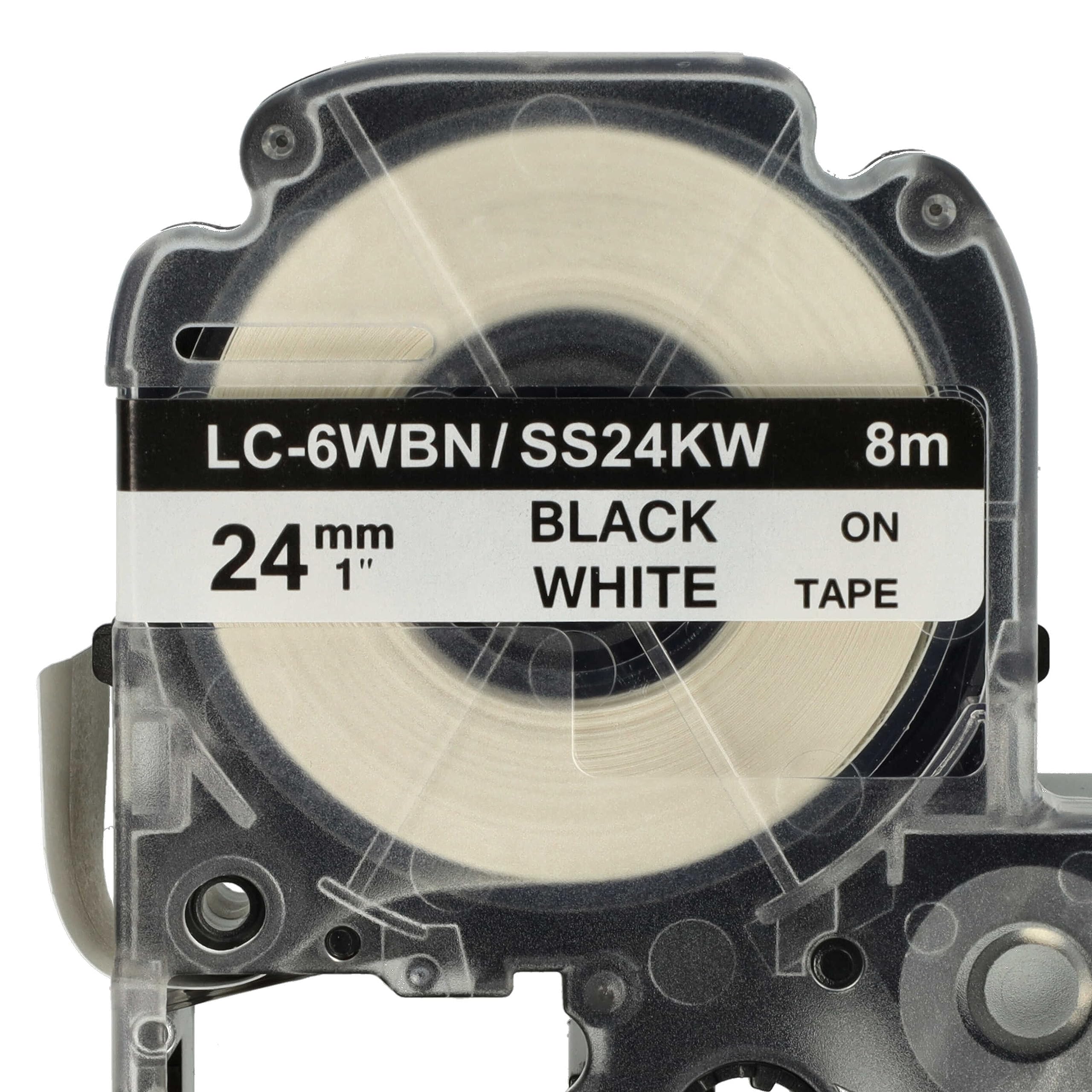 vhbw 50 x zamiennik taśmy do drukarki etykiet Epson LC-6WBN do drukarki etykiet 24 mm, czarny na białym tle