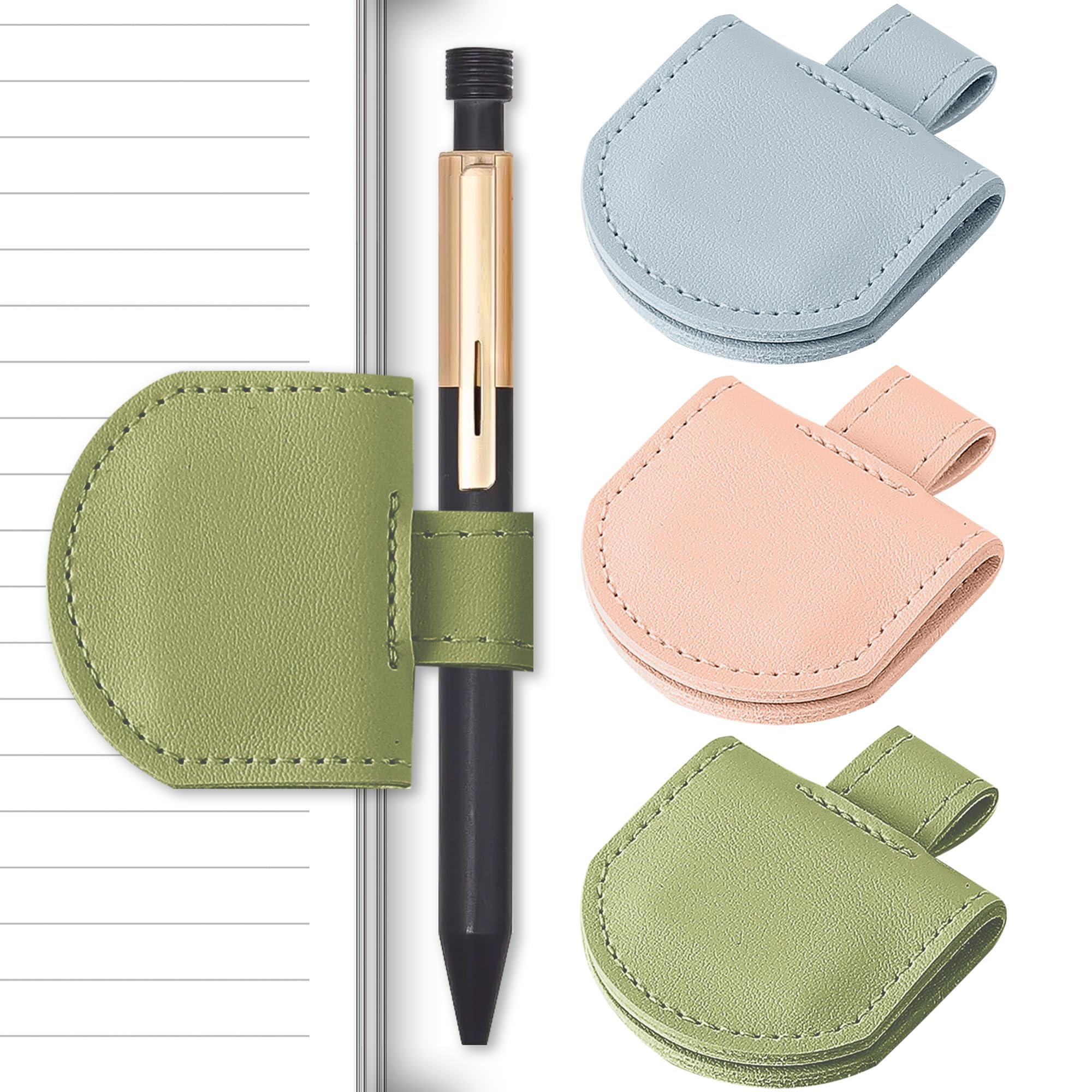 Litvana Magnetic Pen Holder for Notebook, 3 Pcs Leather Pencil Loop Holder for Notebooks Journals Calendars, Slim Size, Color Set J 3 Pcs