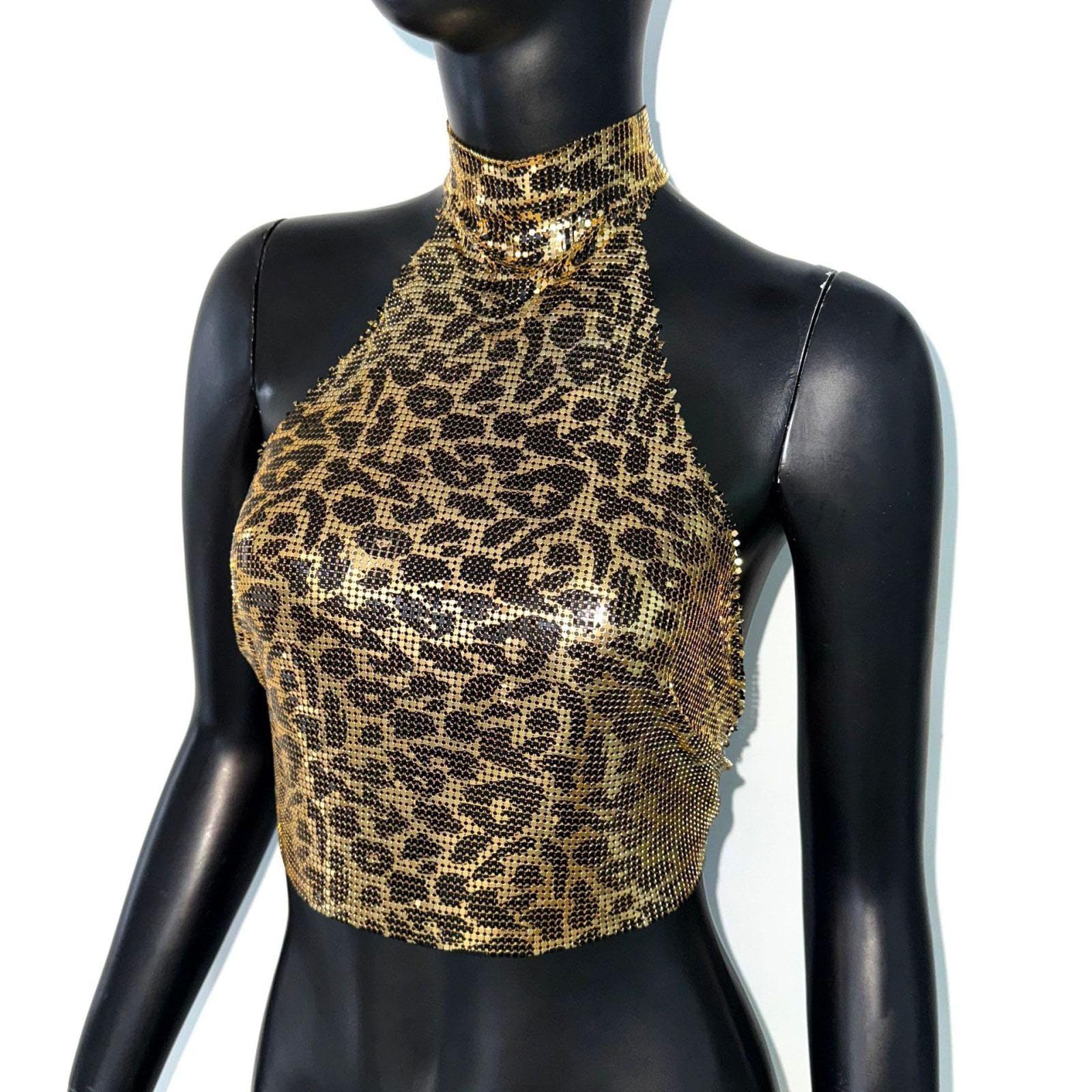 Top Corto Da Donna Con Stampa Leopardata E Paillettes Stile Y2k Sexy Senza Schienale Senza Maniche Ideale Per Feste Estive Rave E Club