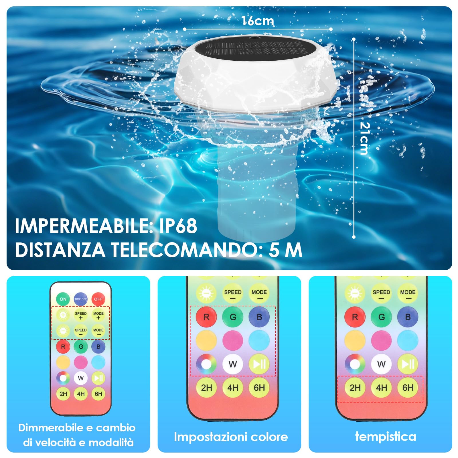 ZWOOS Dosatore Cloro Piscina, Galleggiante Cloro Piscina, Luce per Piscina Solare Galleggiante, Dispenser Cloro Piscina con Dosatore Estensibile (Vuoto), Lampada per Piscina RGB (2 Pezzi)