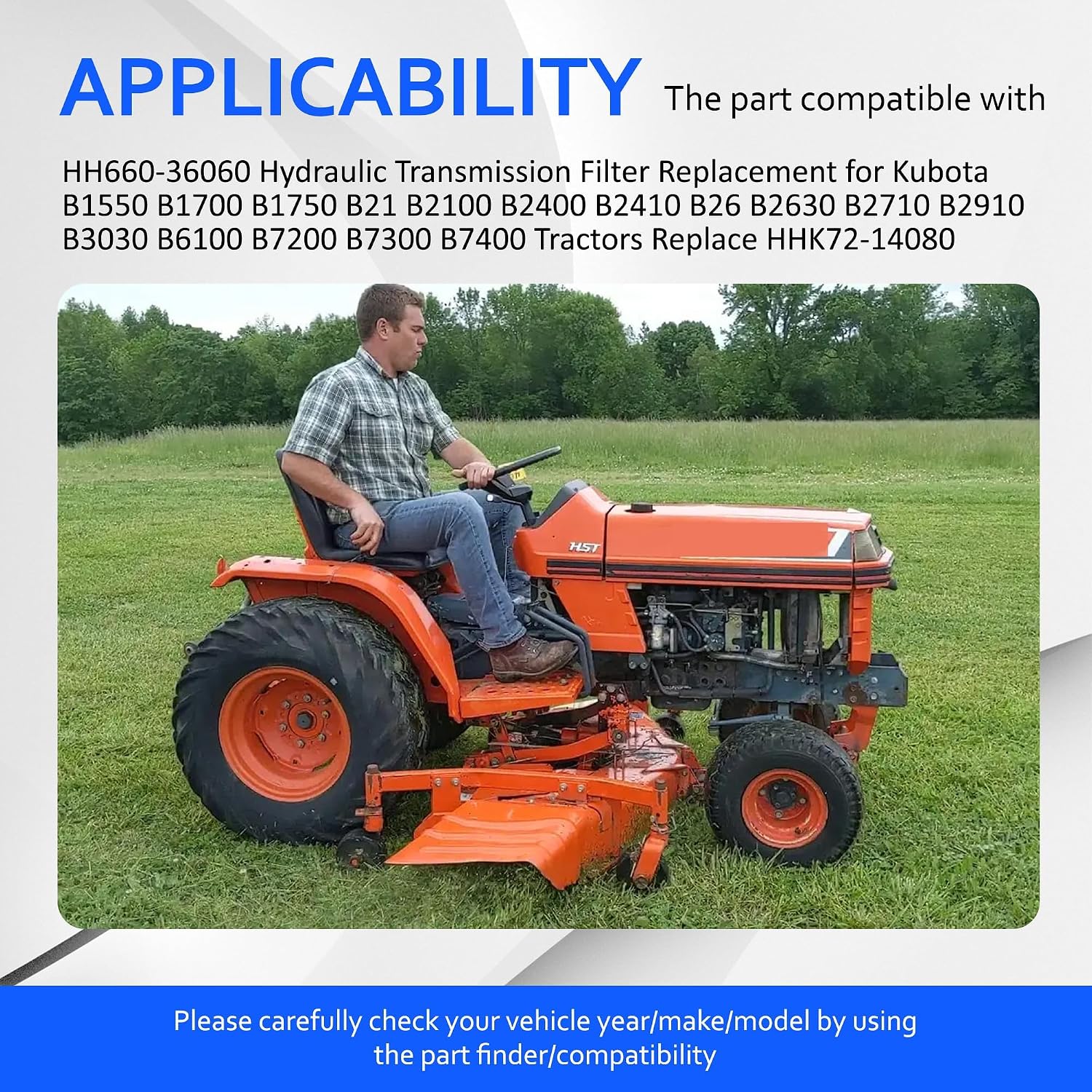 HH660-36060 Hydraulic Transmission Filter Compatible with Kubota B1550 B1700 B1750 B21 B2100 B2400 B2410 B26 B2630 B2710 B2910 B3030 B6100 B7200 B7300 B7400 Tractors Replaces HHK72-14080