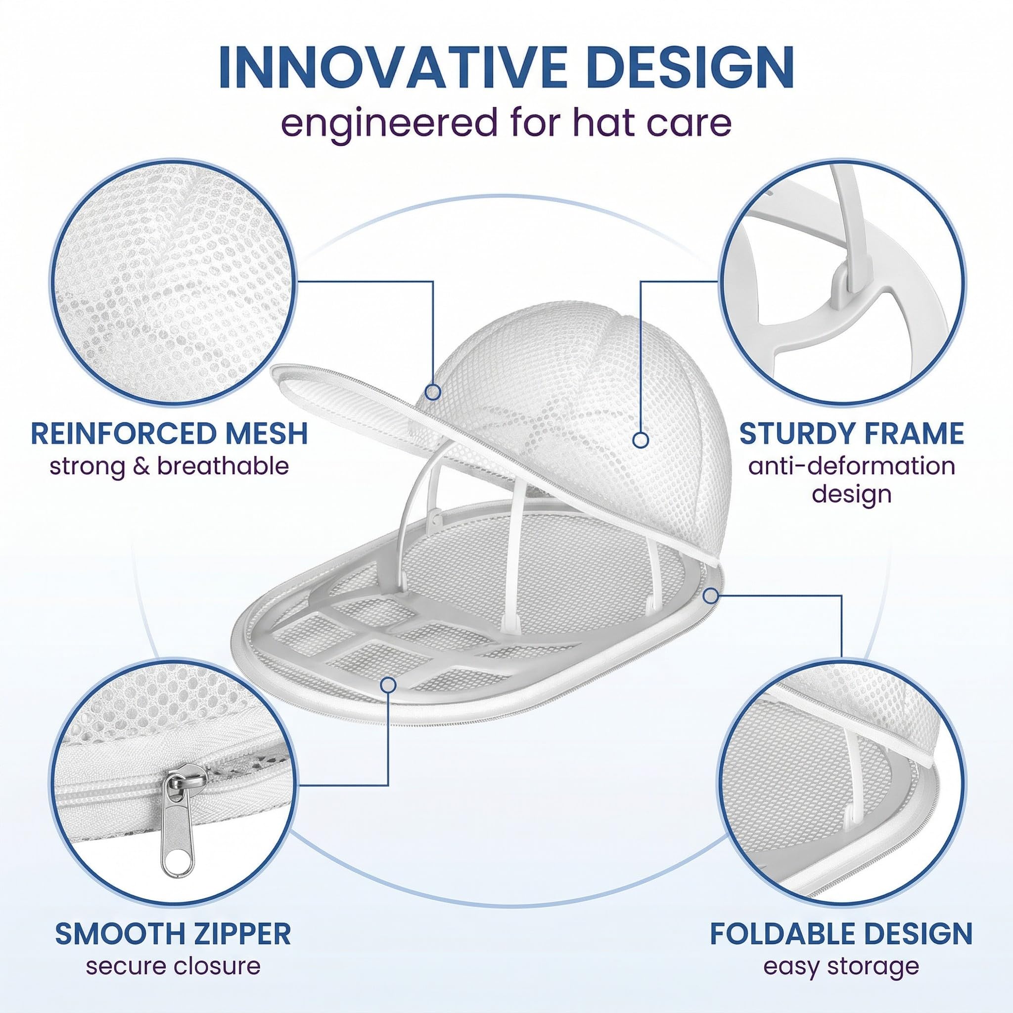 2 Pezzi Porta Cappellini con Visiera per Lavatrice e Lavastoviglie, Supporto Porta Cappelli per Pulizia e Protezione, Organizzatore Cappelli Baseball in Plastica Resistente, Grande, Bianco
