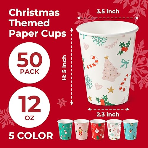 Miniatura 2 de Fit Meal Prep Paquete de 50 tazas de café desechables de Navidad de 12 onzas, vasos de papel de Navidad de alta calidad para bebidas calientesfrías,