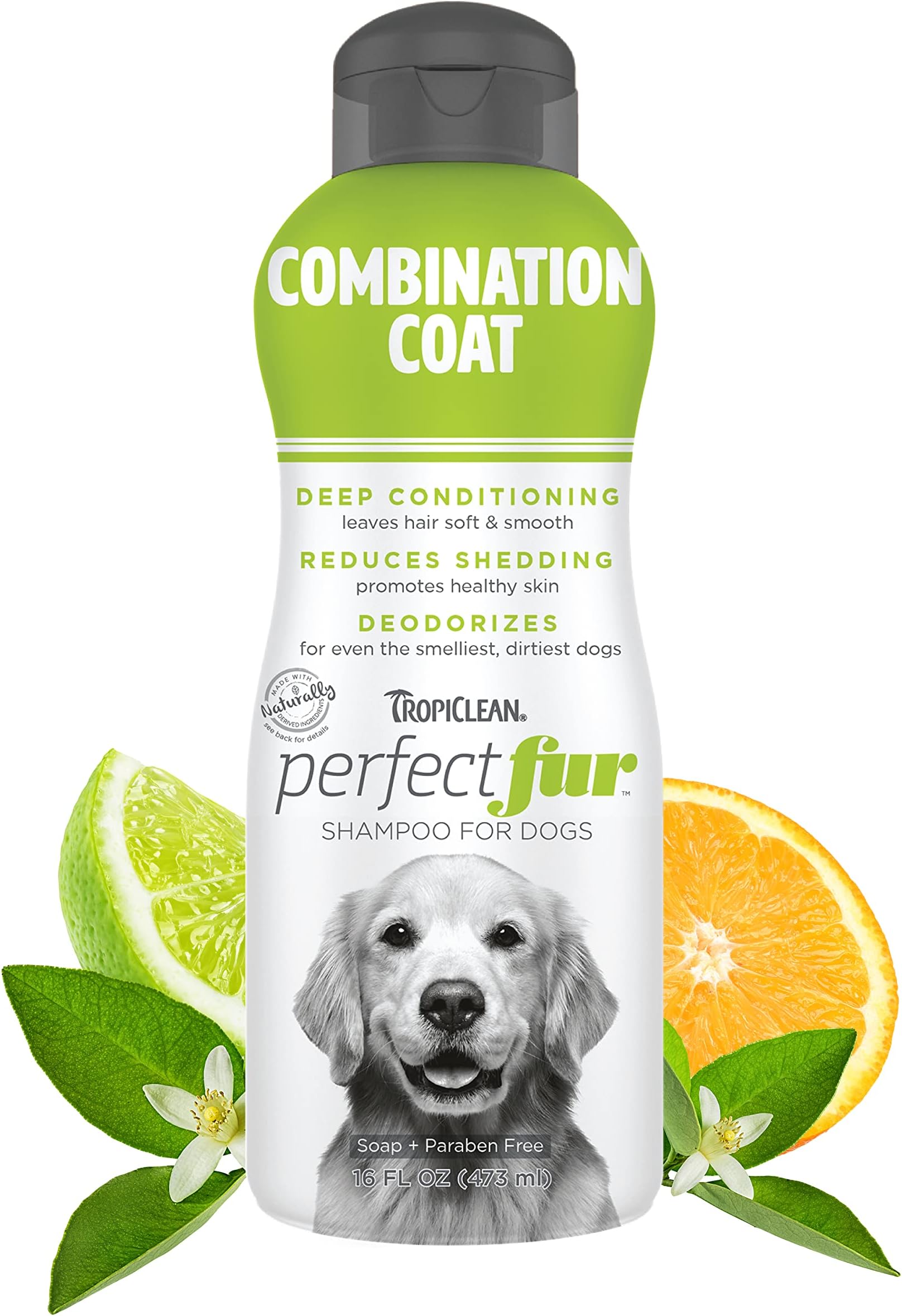 TropiClean PerfectFur Dog Shampoo - Used by Groomers - Derived from Natural Ingredients - Shed Control Formula for Combination Coat Breeds like Golden Retrievers & Border Collies - 473ml