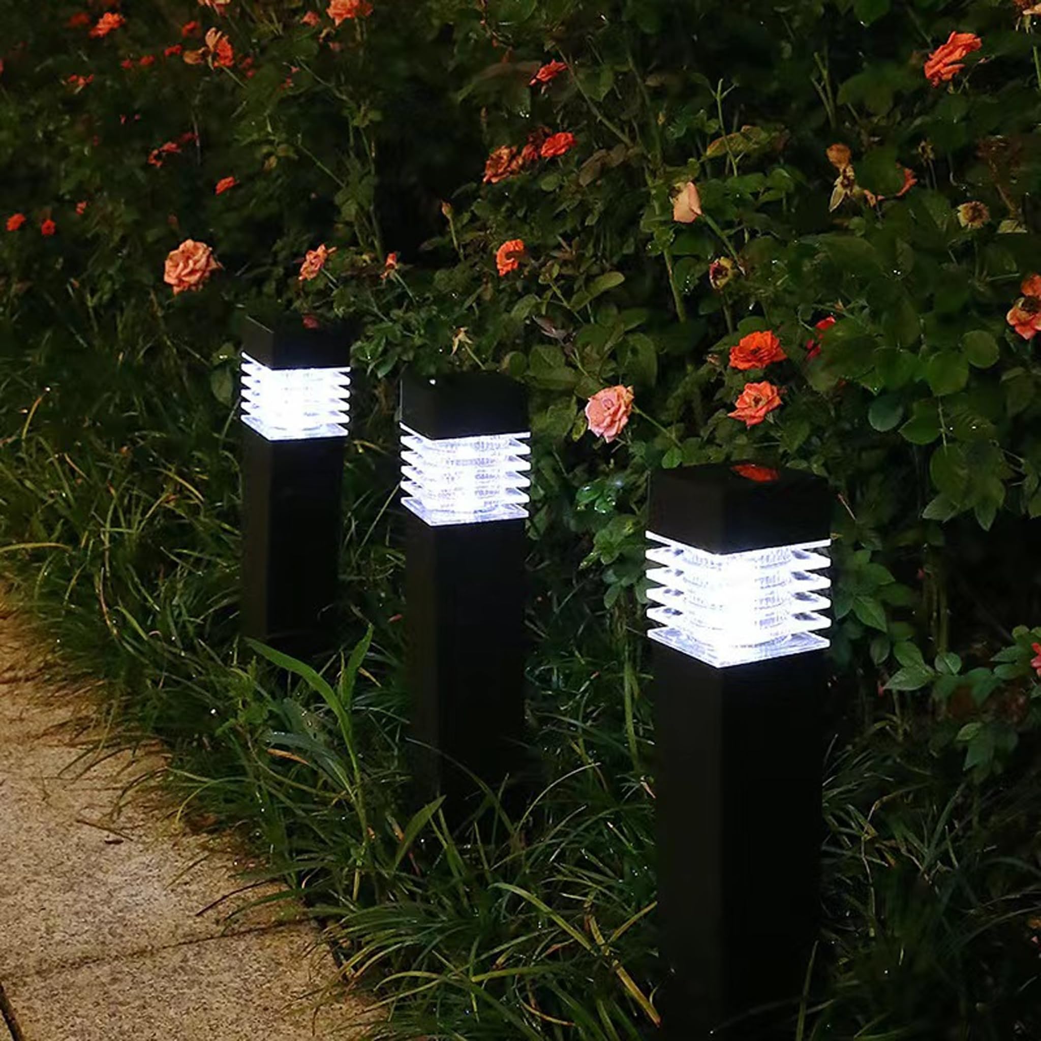Faticenic Solar Pathway Lights Waterproof, Solar Landscape Lights Outdoor, Ip65 Waterproof LED Garden Light for Lawn Yard, Black, Outdoor Pathway, Ground