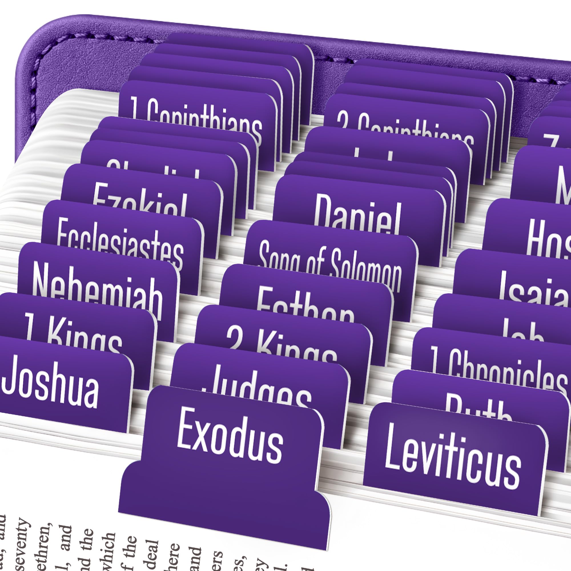 EssexWares - Indigo Bible Tabs for Old and New Testament, 80 Large Print Tabs for Bible Study, Water-Resistant and Durable Index Tabs for Women and Men - 1.7" Wide