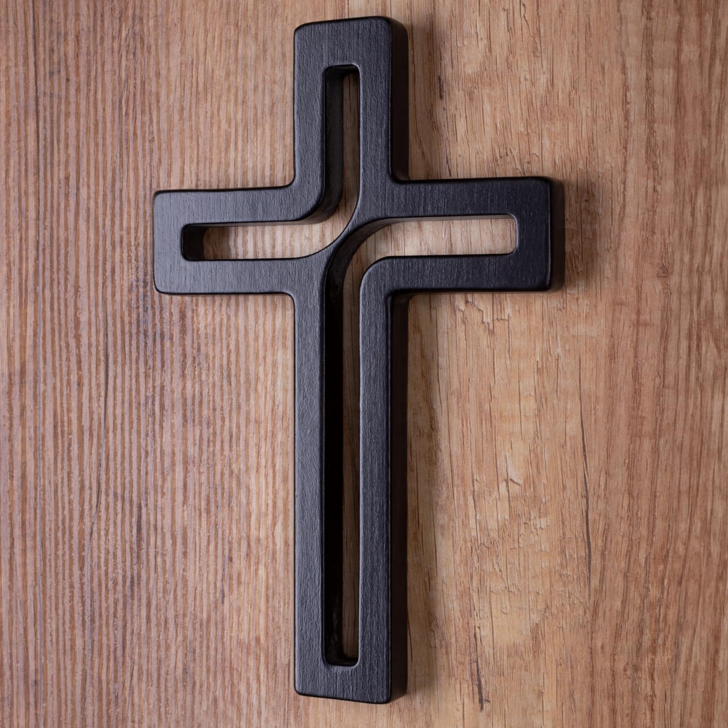 Drewniane Krzyże Hängendes Kreuz aus Buchenholz Modern Wandkreuz Kruzifix Glatte Oberfläche Hängend Holzkreuz (Schwarz, 18x12x1,5cm)