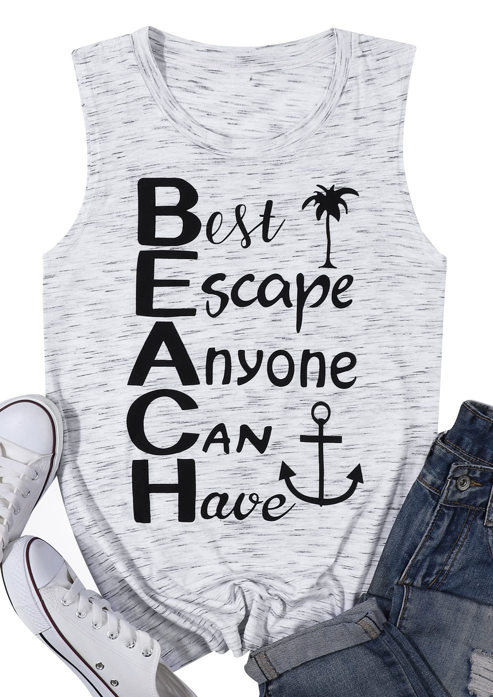 Women Best Escape Anyone Can Have Tank Tops Summer Tees Funny Graphic Loose Sleeveless Novelty Holiday Shirt White