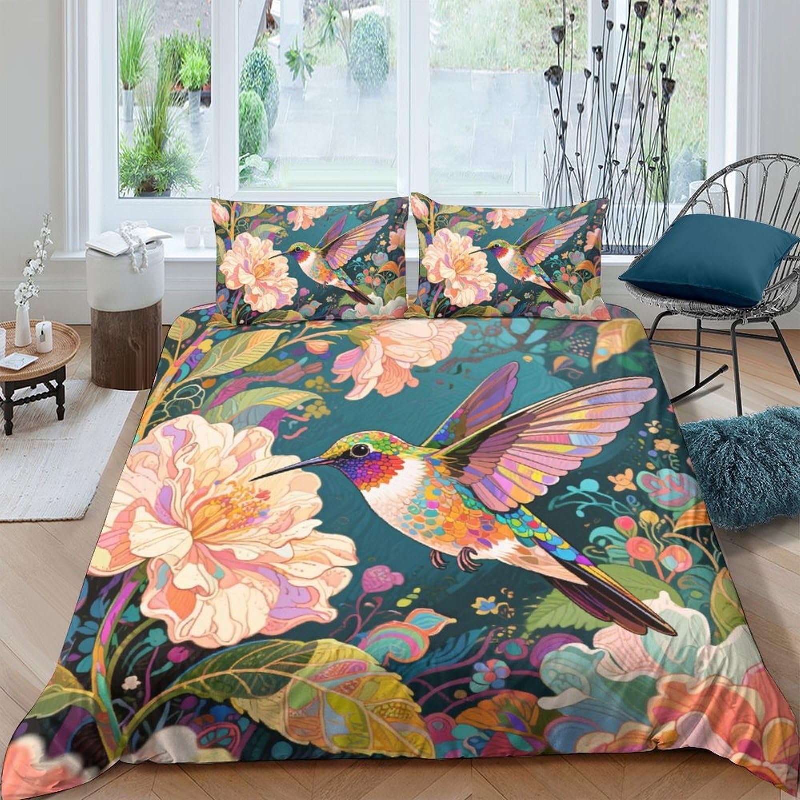 Ctjqhvkz Style-10 3D Printed Hummingbird Floral Fitted Sheet Microfiber Soft Decorative Bed Sheet For Bedroom Guest Room Dorm Easy Care Single（135X200cm）