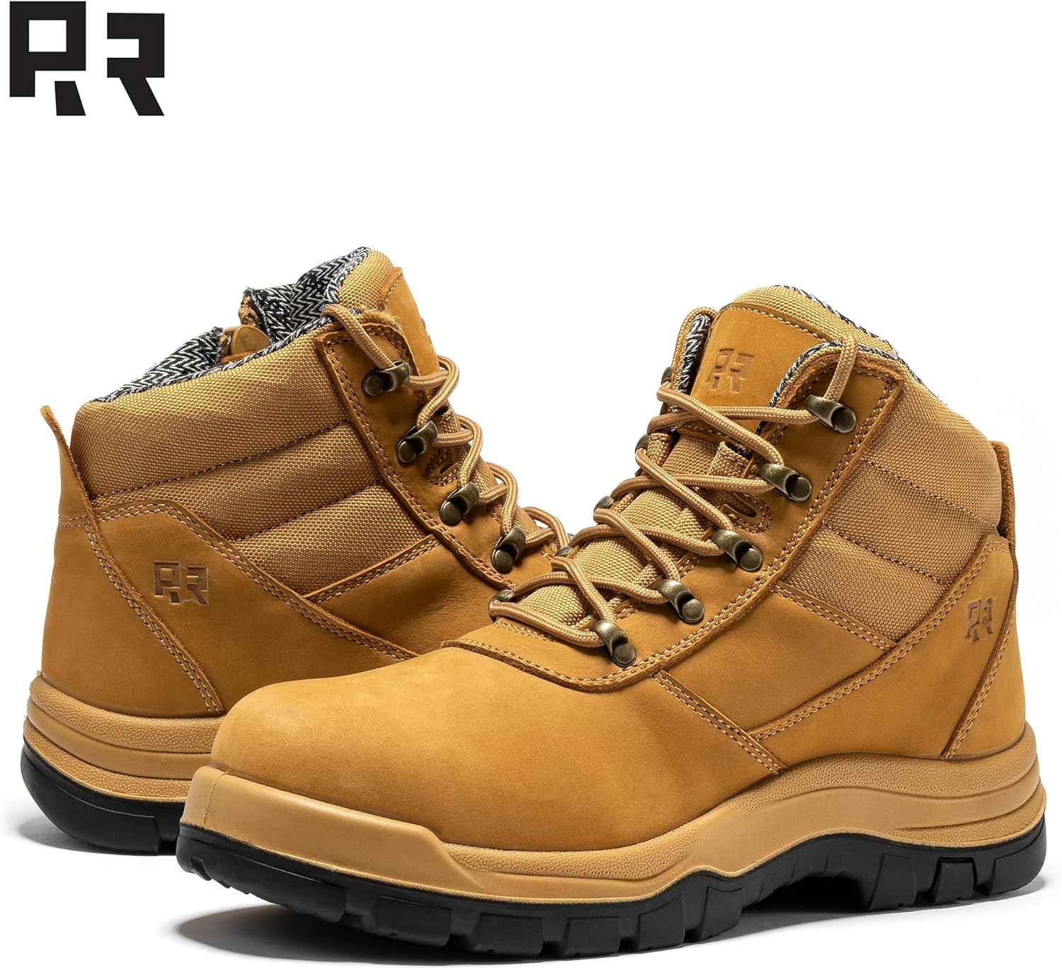 ROCKROOSTER 5 Inch Wheat Oxford Work Boots for men, Composite Toe ASTM F2413-18, EH, Slip Resistant, Side Zipper, EE Wide, Coolmax Comfort, Nubuck Leather Rubber Outsole - Image 5
