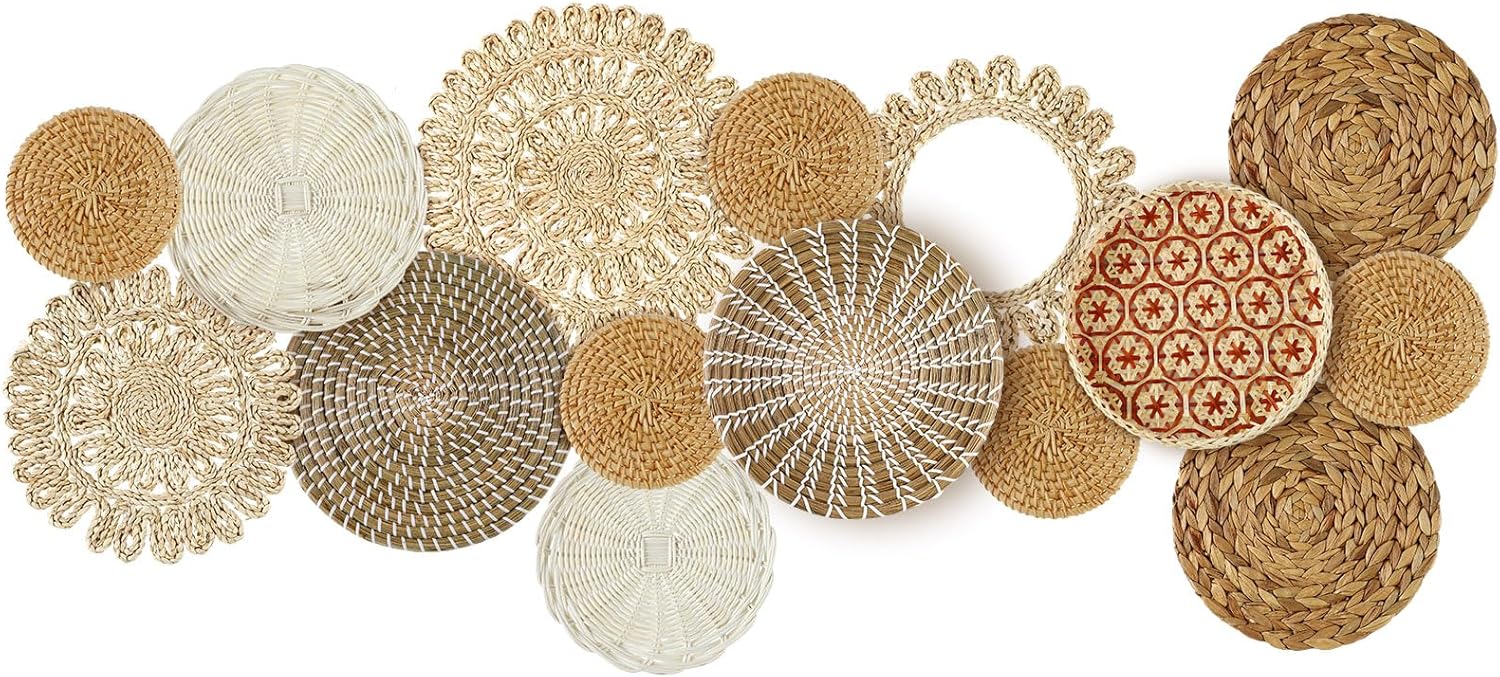 Xuhal 15 Pcs Boho Wall Basket Decor Hanging Woven Wall